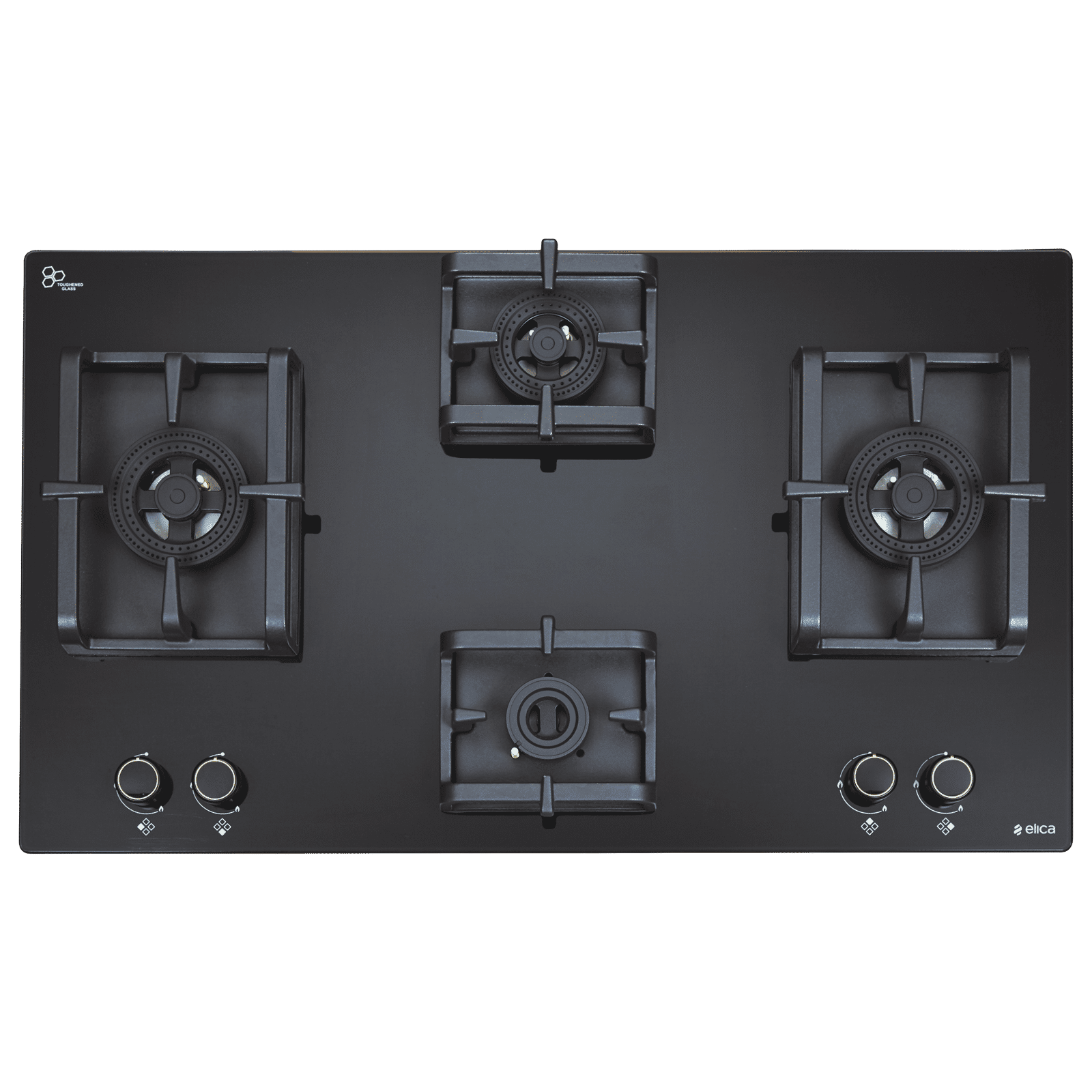 elica FLEXI DFS PRO AB 4B 91 DX Glass Top 4 Burner Automatic Hob (Cast Iron Pan Support, Black)