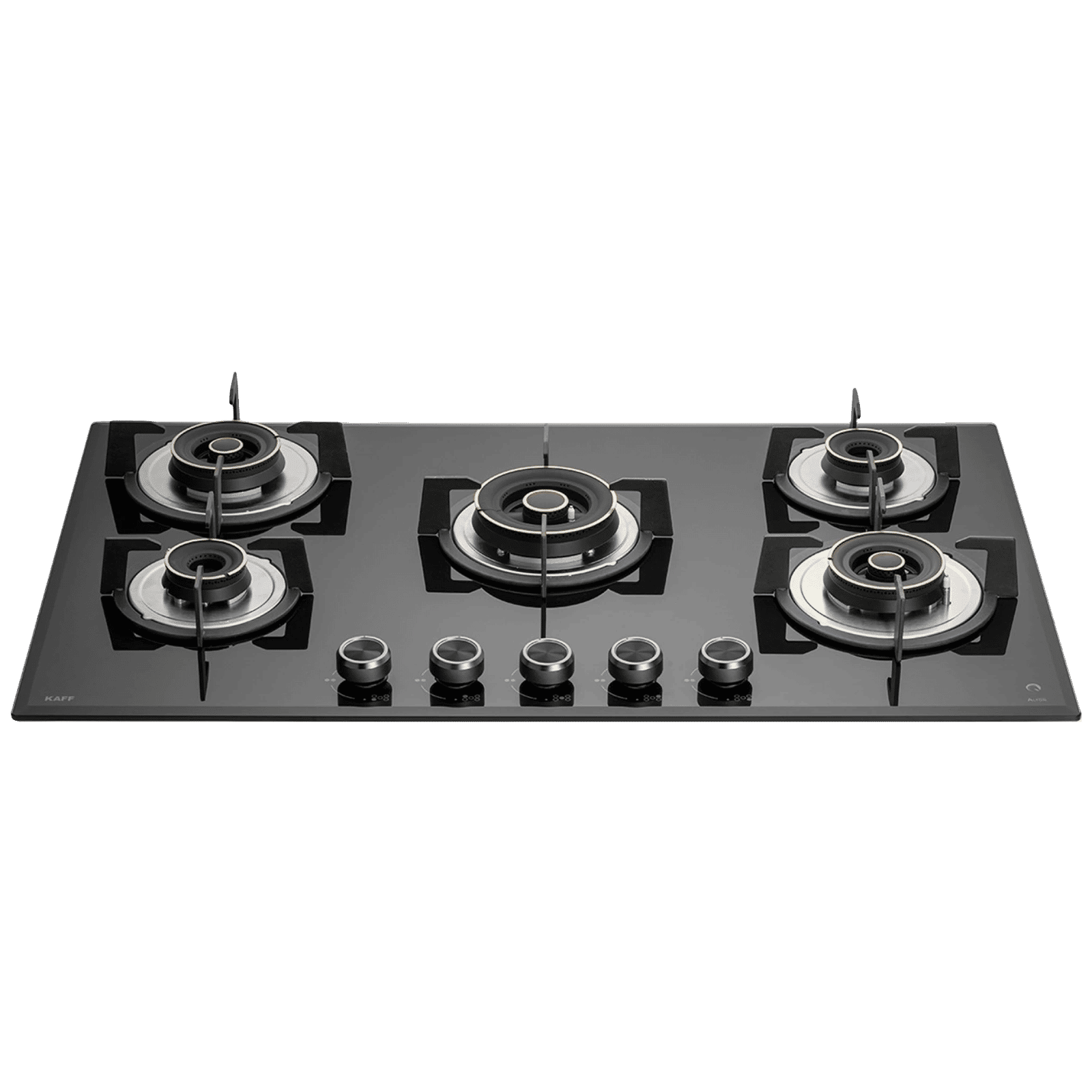 KAFF ALN 865 Glass Top 5 Burner Automatic Hob (Matt Enameled Pan Support, Black)