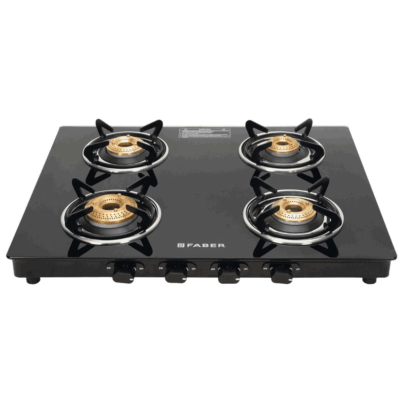 FABER Spark 4 Burner Manual Gas Stove (Knob Control, Black)