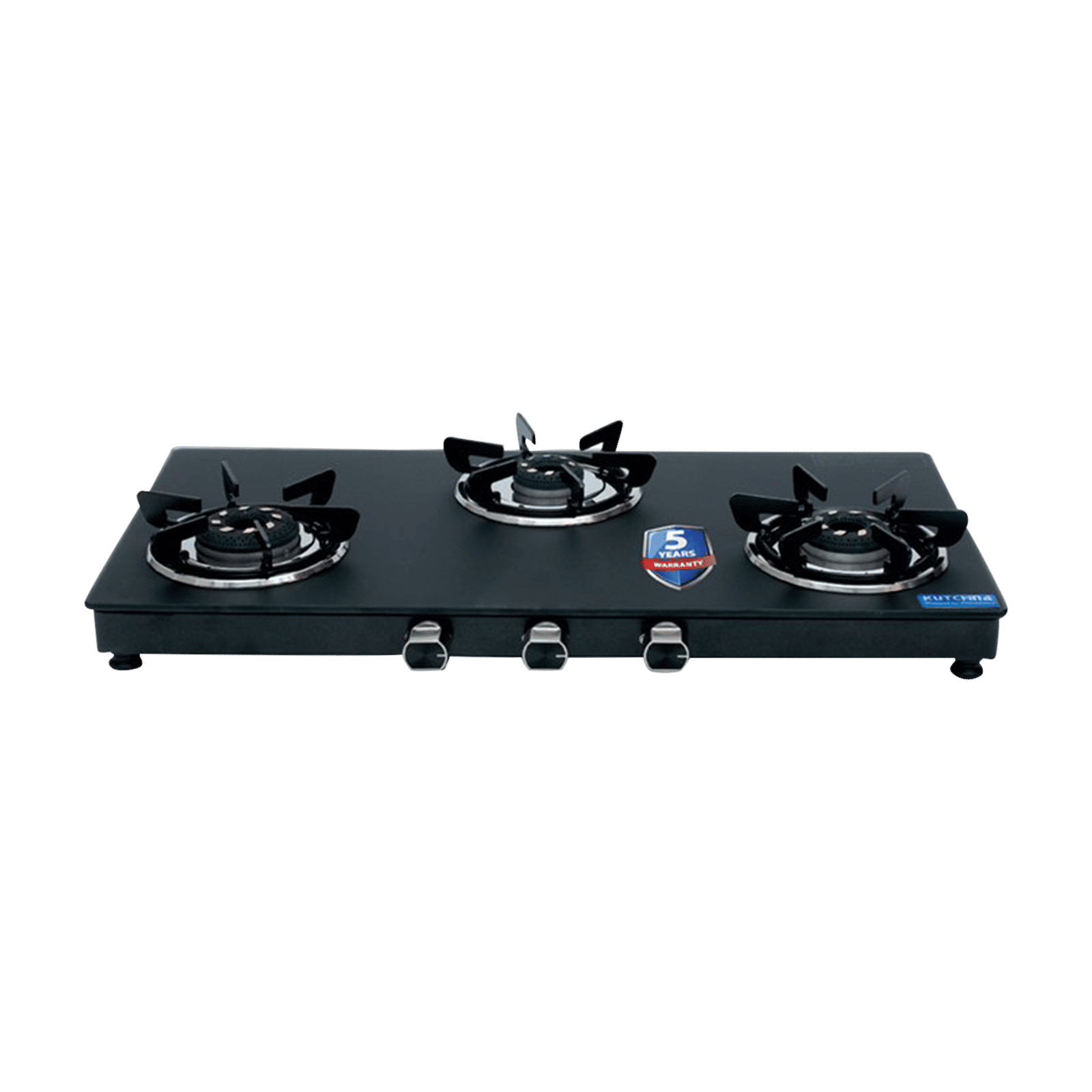Kutchina SAPPHIRE 3B Toughened Glass Top 3 Burner Manual Gas Stove (Inner & Outer Locking, Black)