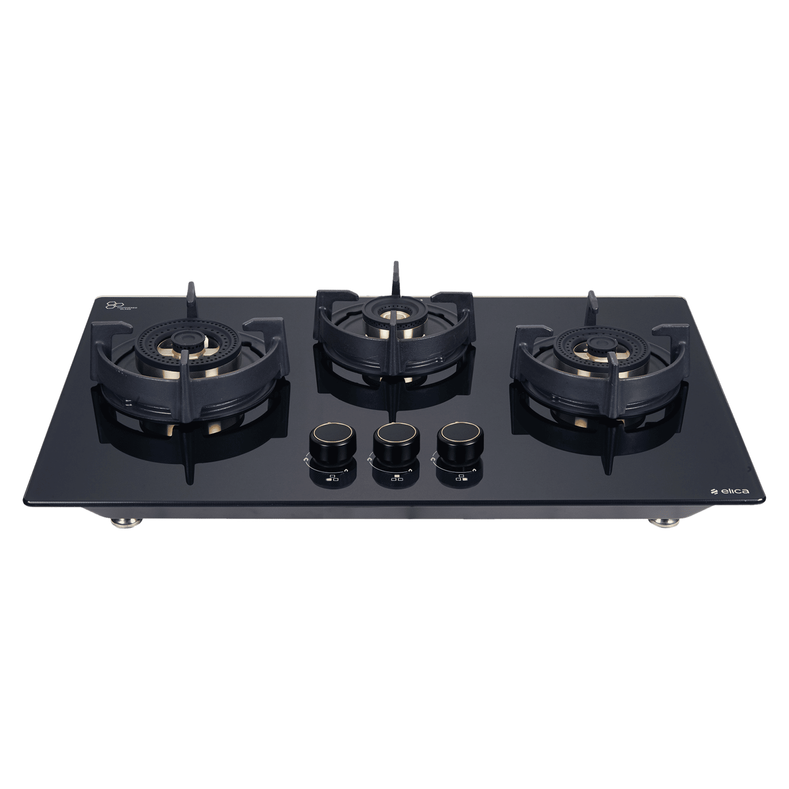 elica FLEXI DFS FB 3B 60 DX Glass Top 3 Burner Automatic Hob (Cast Iron Pan Support with Heat Guard, Black)
