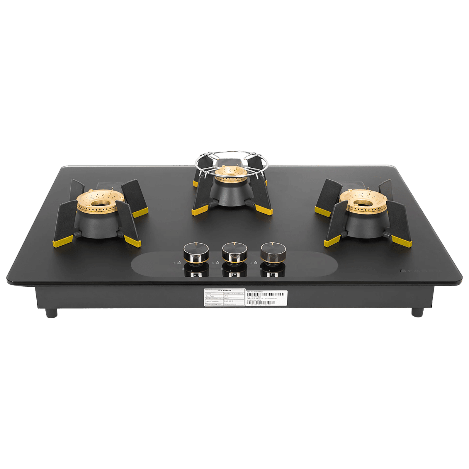 FABER Magiclift HT753 BR CI AI Toughened Glass Top 3 Burner Automatic Hob (Lift and Lock Feature, Black)