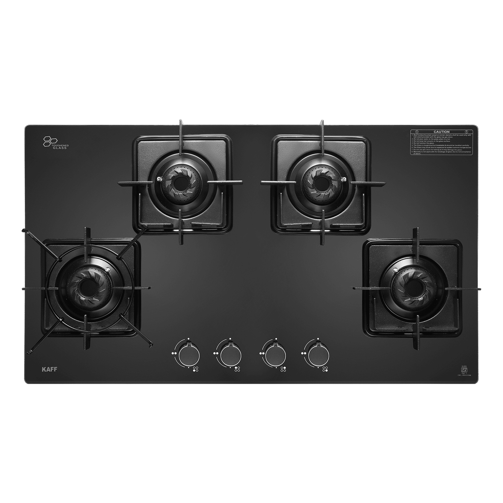 KAFF CTS 84 BAI Toughened Glass Top 4 Burner Automatic Hob (Integrated Flame Protector, Black)