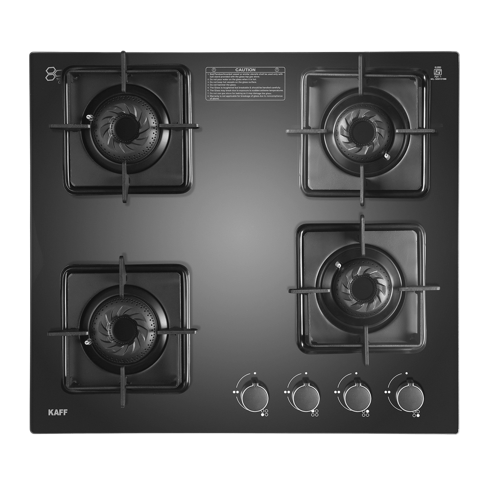 KAFF CTS 58 4B AI Toughened Glass Top 4 Burner Automatic Hob (Integrated Flame Protector, Black)