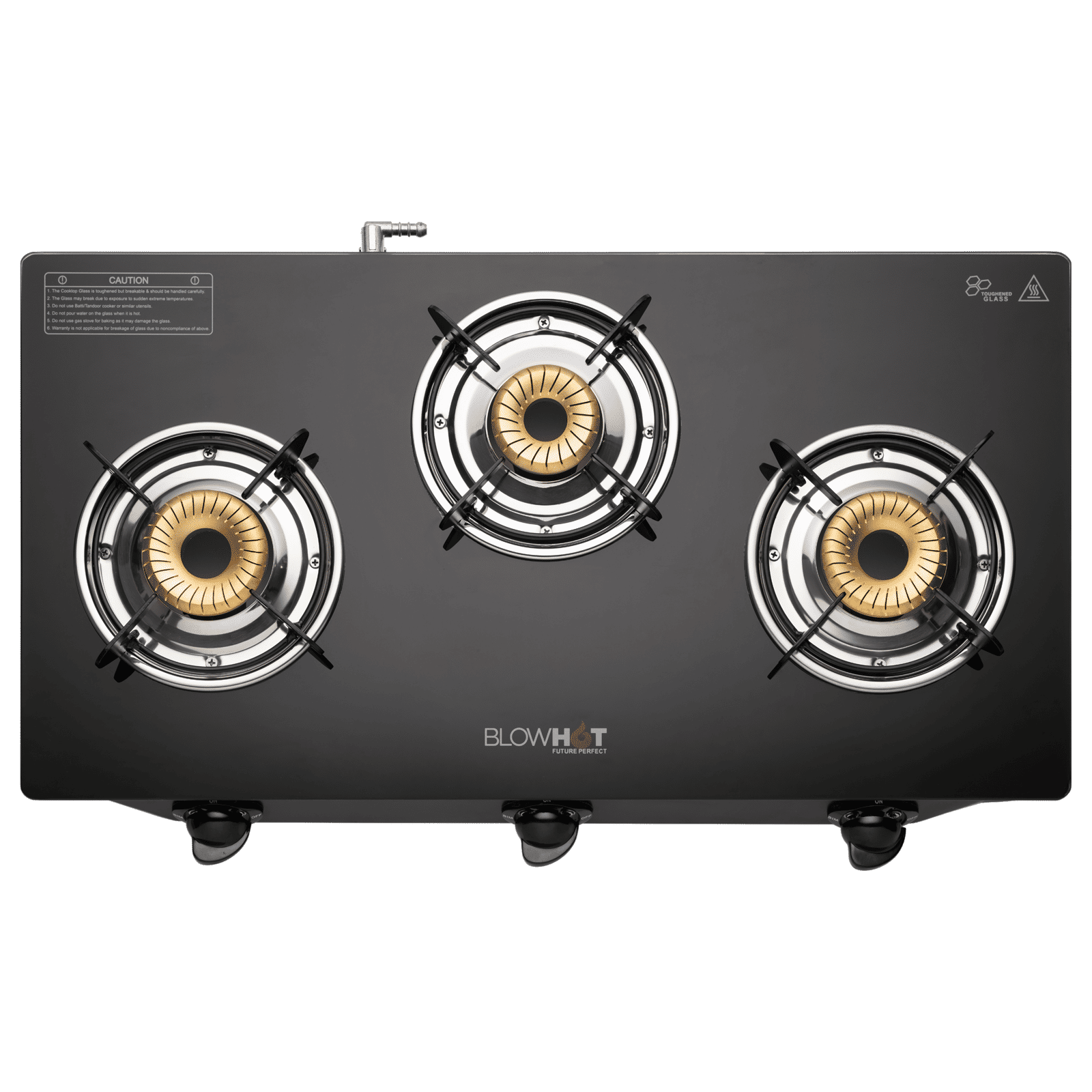 BLOWHOT Pearl Toughened Glass Top 3 Burner Manual Gas Stove (Premium Glass Finish, Black)