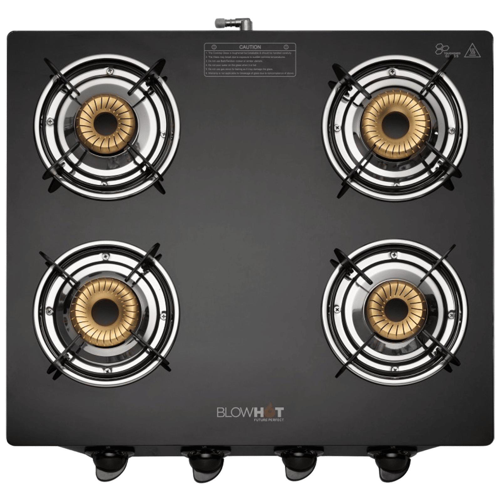 BLOWHOT Pearl Toughened Glass Top 4 Burner Manual Gas Stove (ISI Certified, Black)
