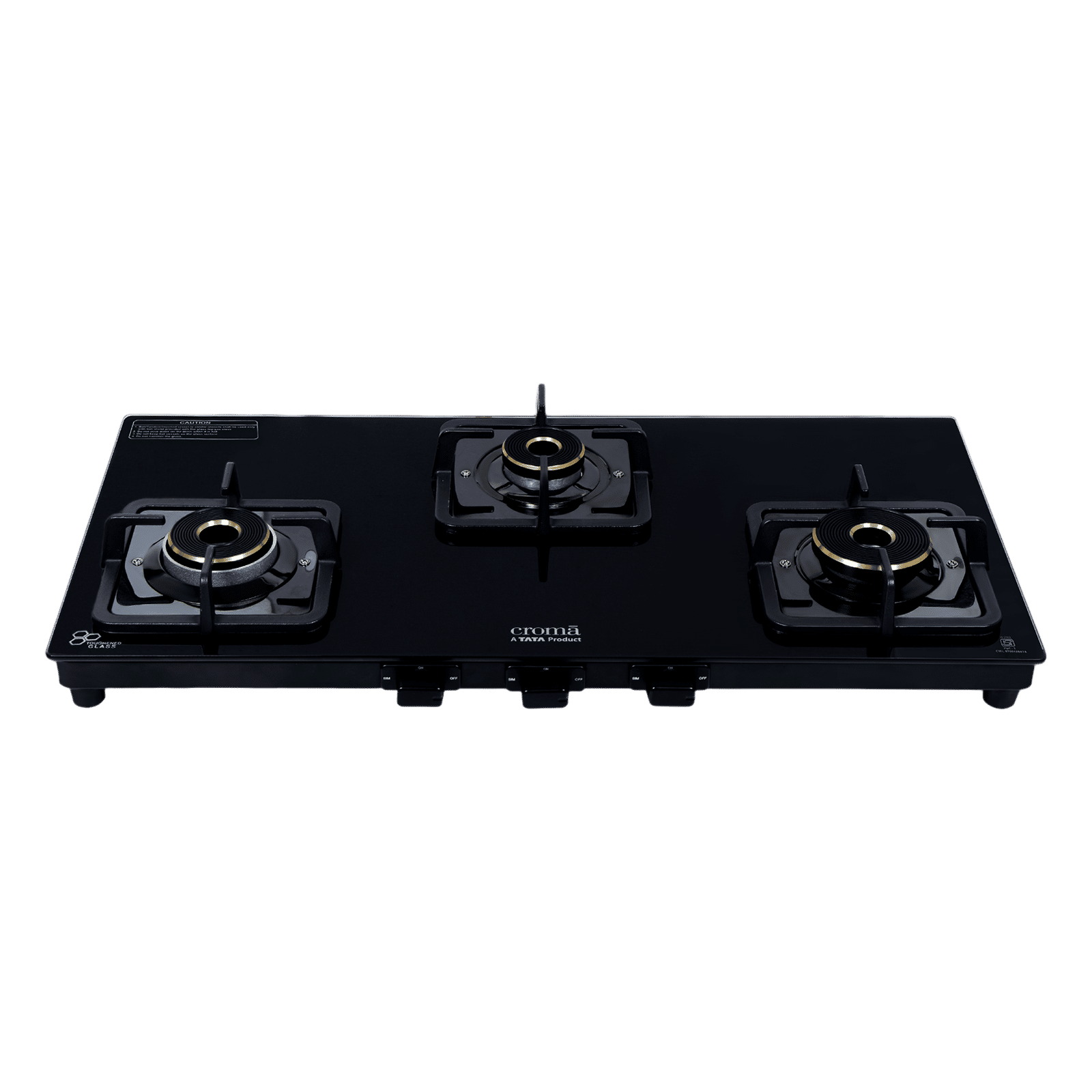 Croma 3 Burner Manual Gas Stove (Premium 3 Burner Glass, Black)
