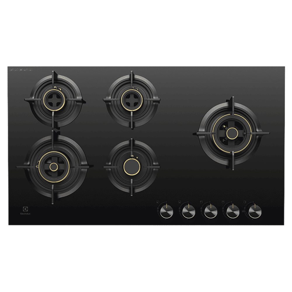 Electrolux UltimateTaste 300 Glass Top 5 Burner Automatic Hob (Cast Iron Pan Supports, Black)