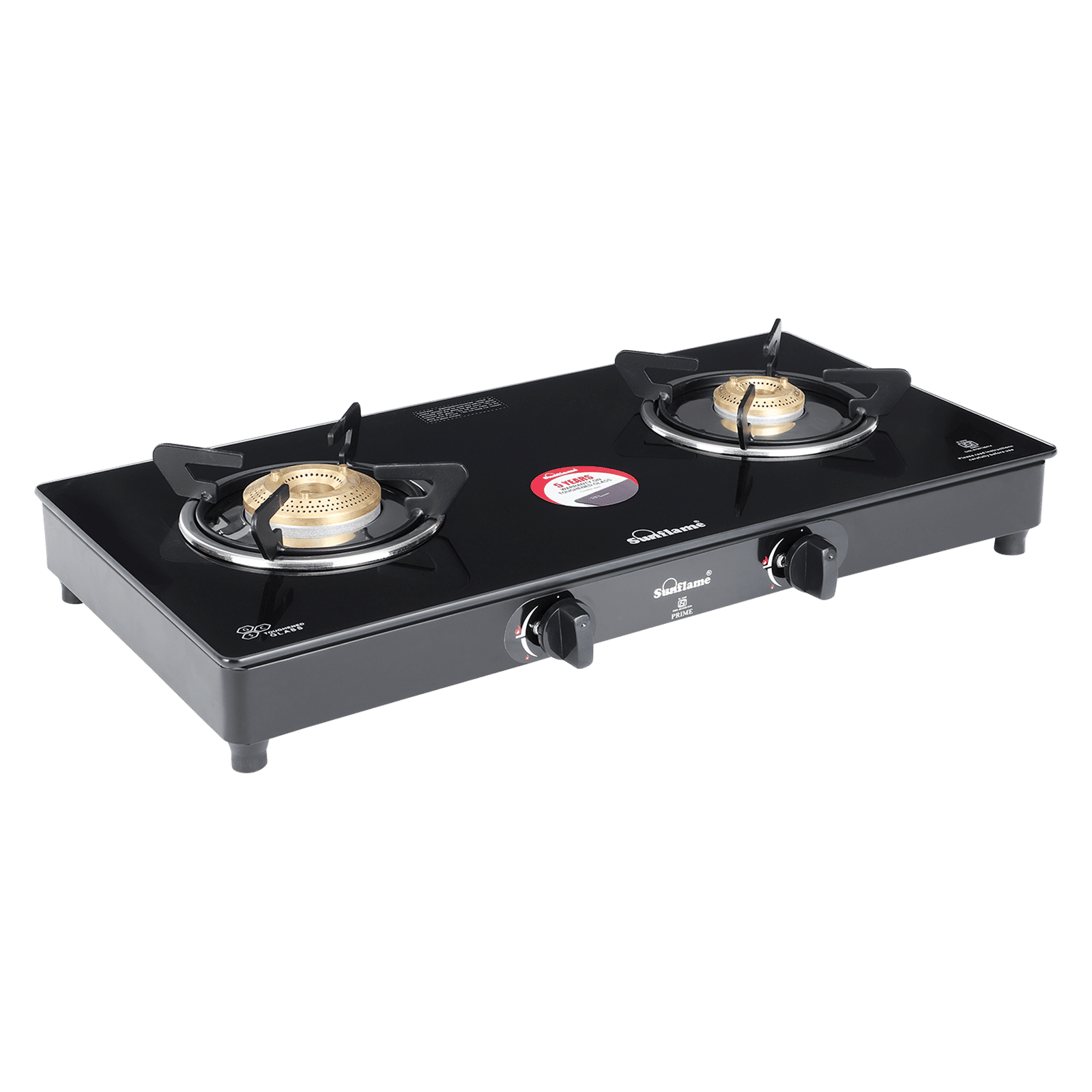 Sunflame Prime Toughened Glass Top 2 Burner Manual Gas Stove (ISI Certified, Black)