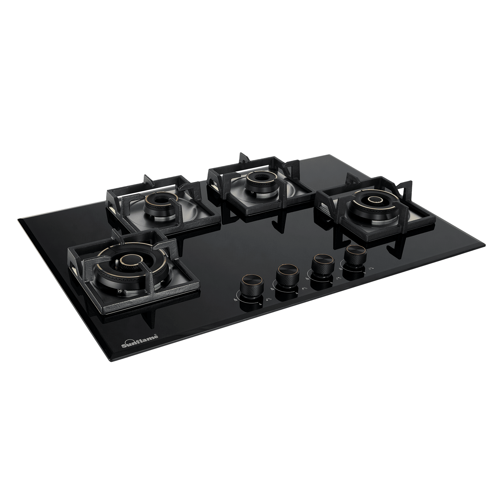 Sunflame SFM-478 BCS Tempered Glass Top 4 Burner Automatic Hob (Cast Iron Pan Supports, Black)
