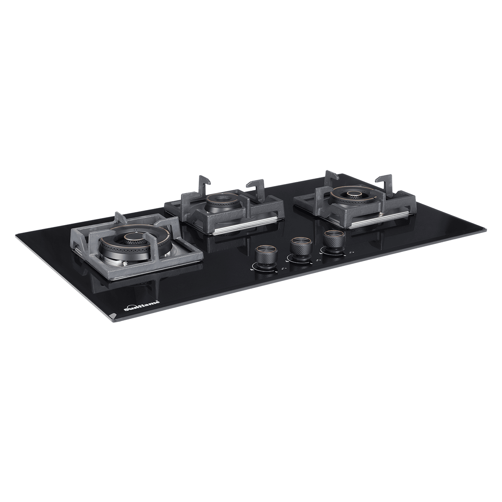 Sunflame SFM-378 BCS Toughened Glass Top 3 Burner Automatic Hob (Cast Iron Pan Supports, Black)