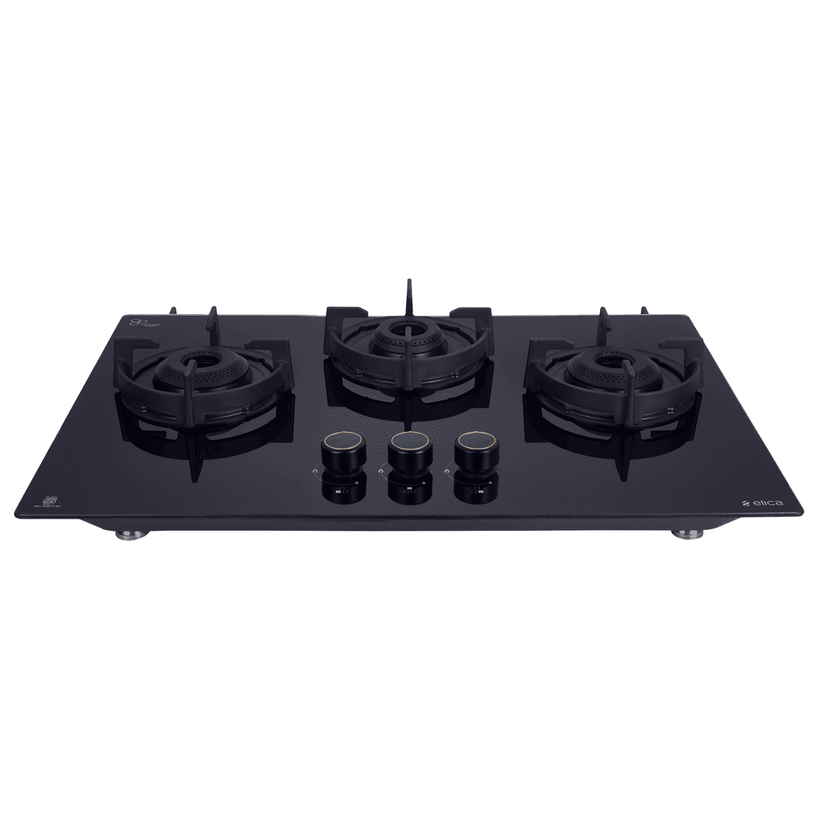 elica FLEXI 360 LOTUS IND HD BRASS Toughened Glass Top 3 Burner Automatic Hob (Cast Iron Grid, Black)