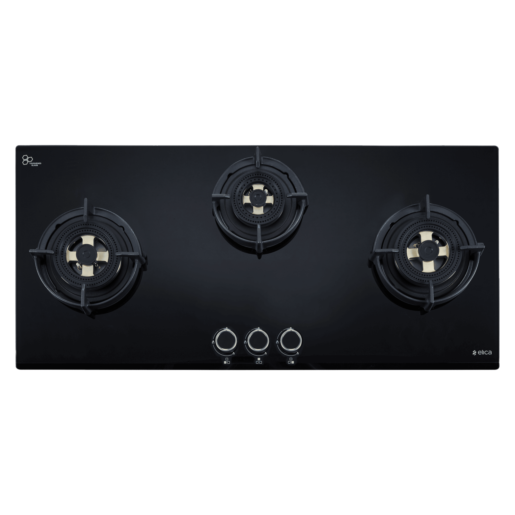 elica FLEXI DFS FB MFC 3B 90 DX Glass Top 3 Burner Automatic Hob (Cast Iron Pan Support with Heat Guard, Black)