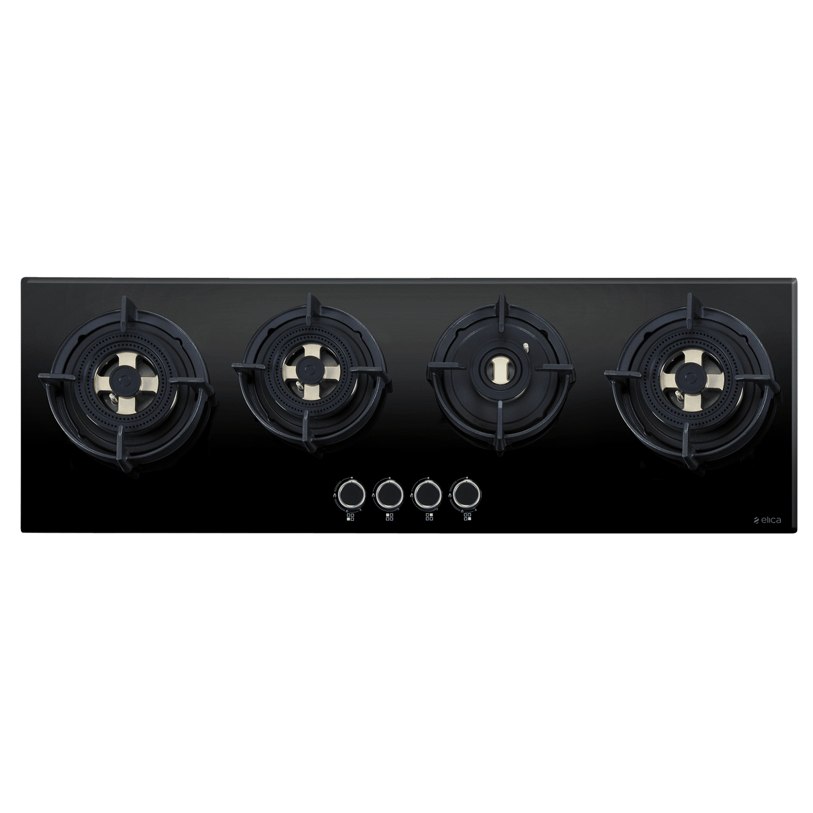 elica DFS FB MFC 4B 100 DX Glass Top 4 Burner Automatic Hob (Cast Iron Pan Support with Heat Guard, Black)