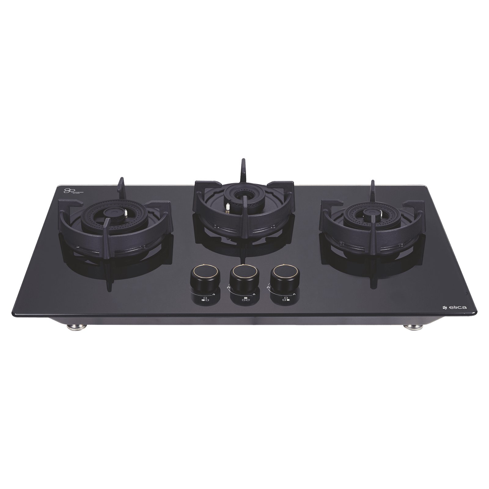 elica FLEXI DFS AB 3B 60 DX Glass Top 3 Burner Automatic Hob (Cast Iron Pan Support with Heat Guard, Black)
