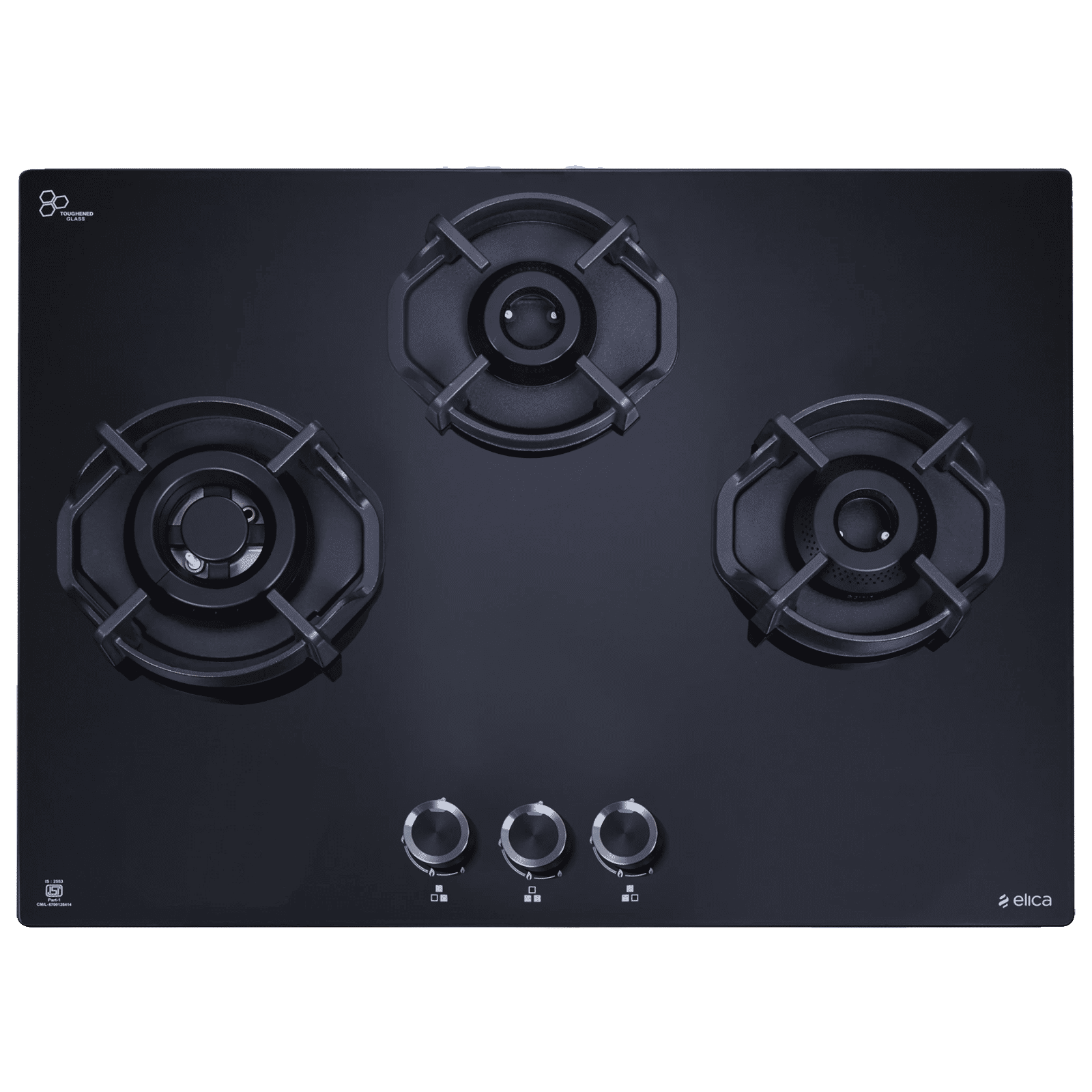 elica FLEXI HEXA 360 IND HD BRASS Glass Top 3 Burner Automatic Hob (Multi Flame Burner, Black)