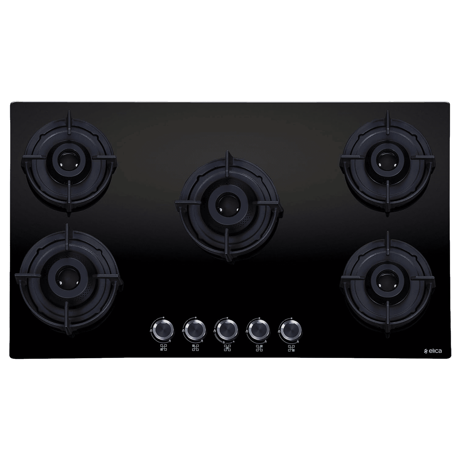elica FLEXI 590 LOTUS IND FLAME HD BRASS Toughened Glass Top 5 Burner Automatic Hob (Multi Flame Burner, Black)