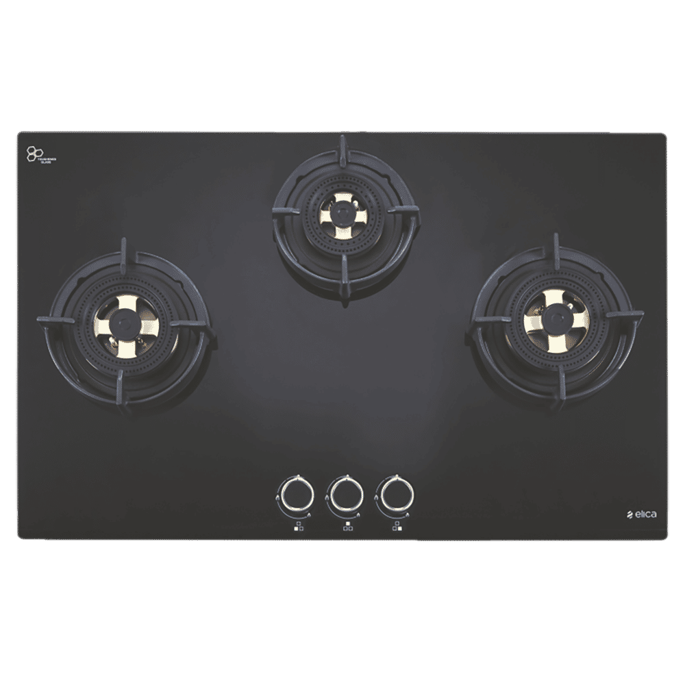 Elica FLEXI DFS FB MFC SERIES Toughened Glass Top 3 Burner Automatic Hob (Heavy Duty Burners, Black)