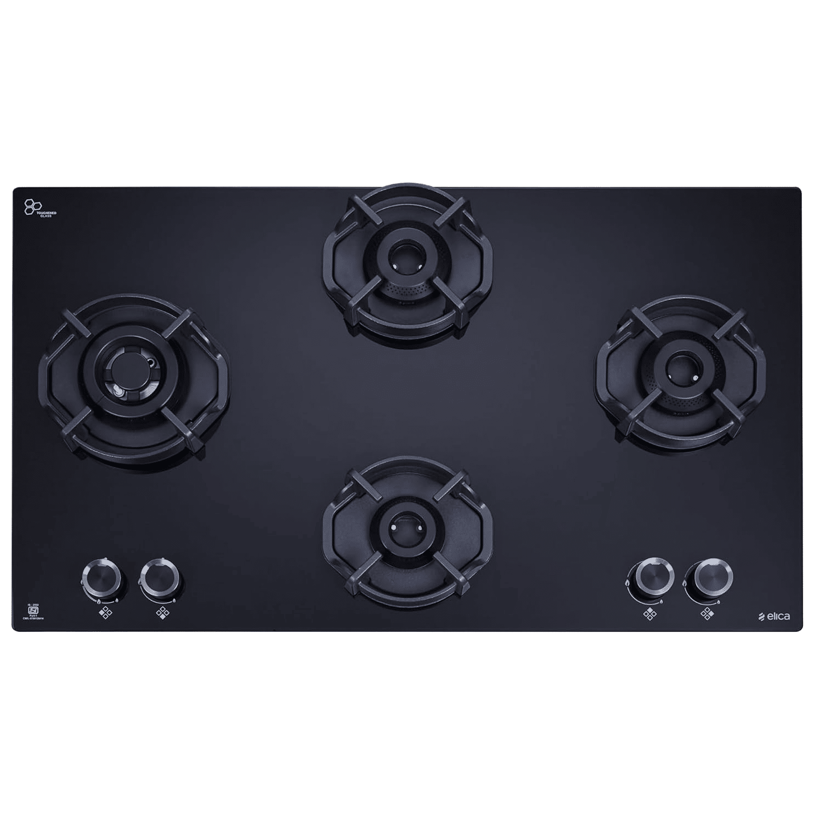 elica FLEXI HEXA 491 LOTUS IND HD BRASS Toughened Glass Top 4 Burner Automatic Hob (Multi Flame Burner, Black)