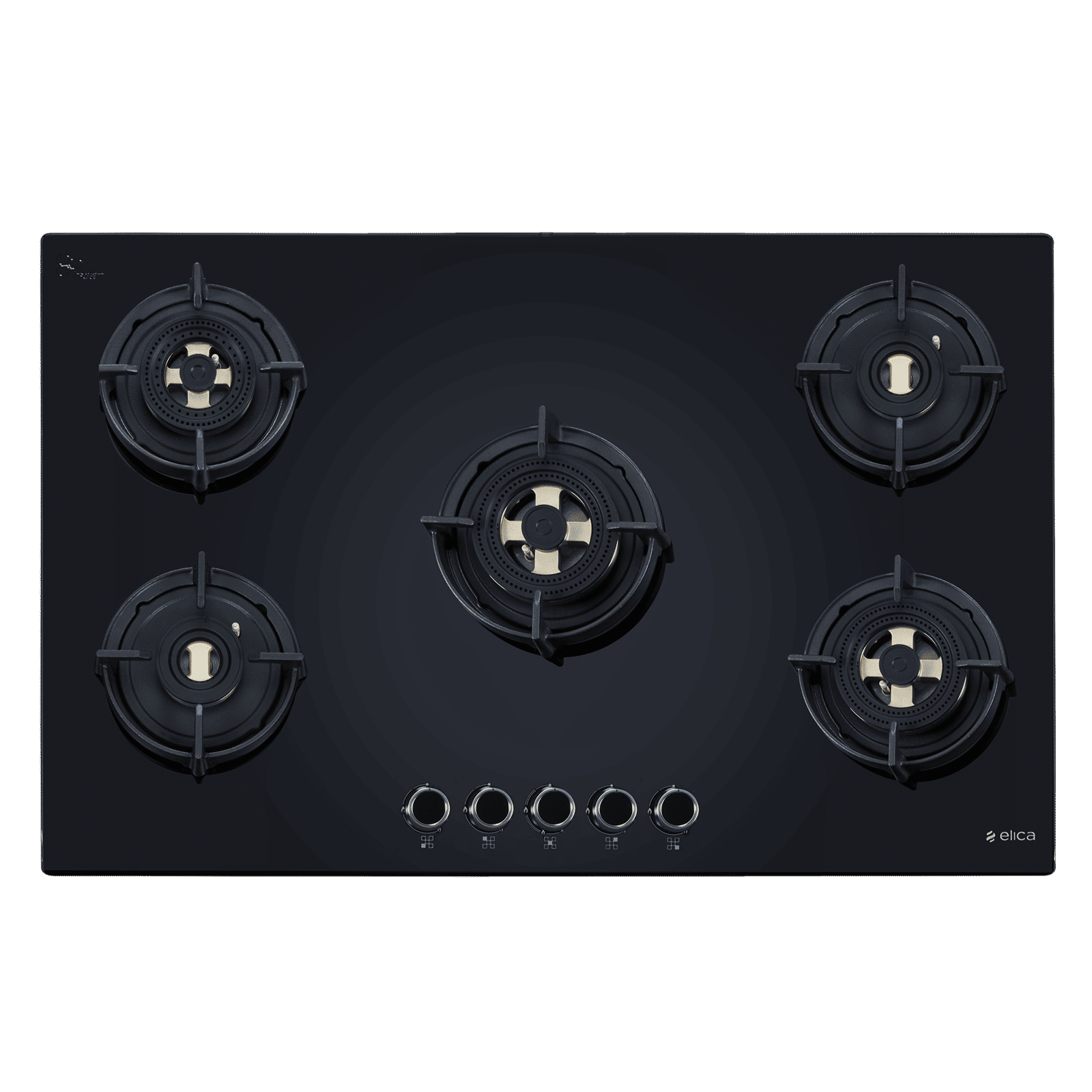 elica FLEXI DFS FB MFC 5B 90 Glass Top 5 Burner Automatic Hob (Cast Iron Pan Support with Heat Guard, Black)