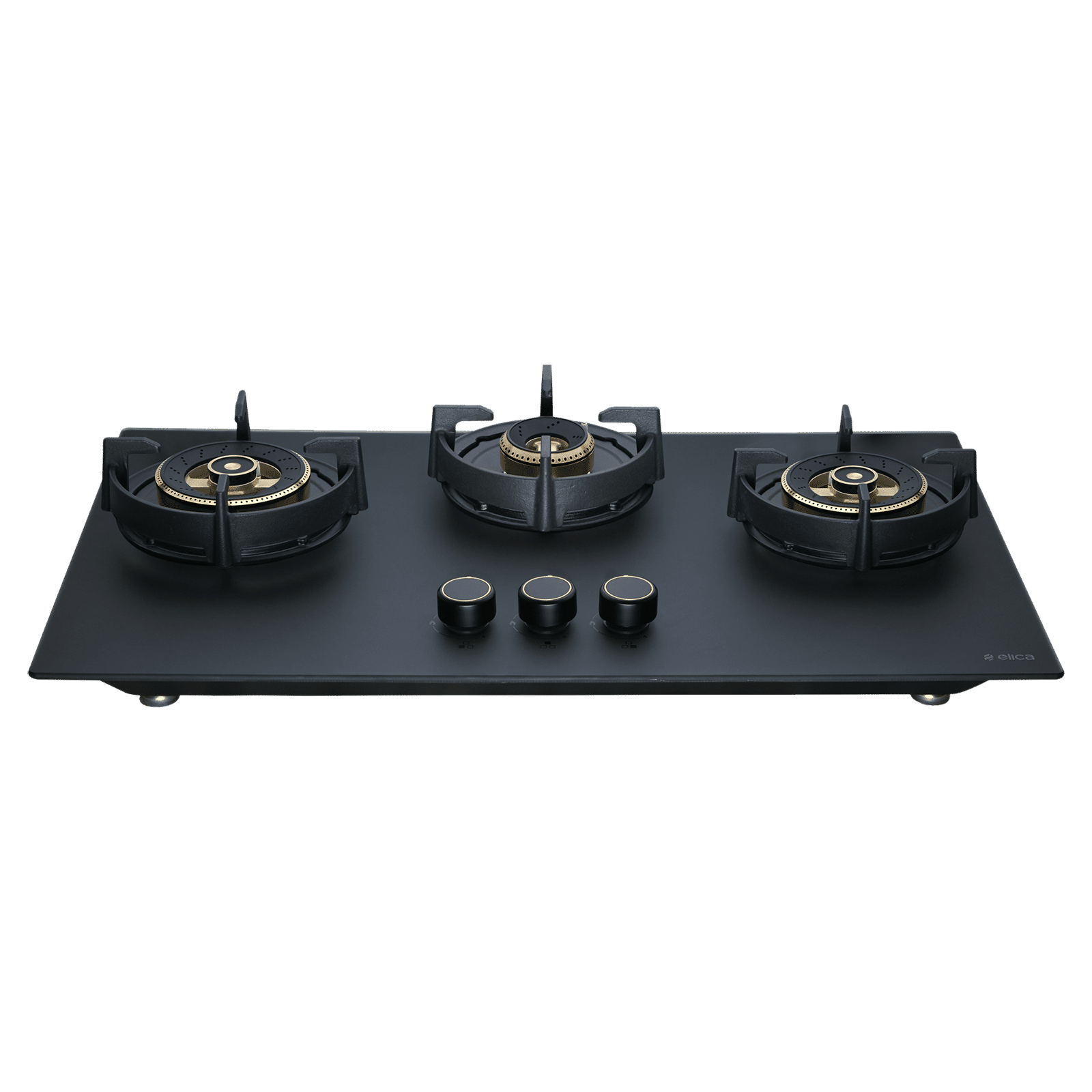 elica MATT FLEXI DFS HE FB 3B 75 DX Glass Top 3 Burner Automatic Hob (Cast Iron Pan Supportwith Heat Guard, Matt Finish Black Glass)