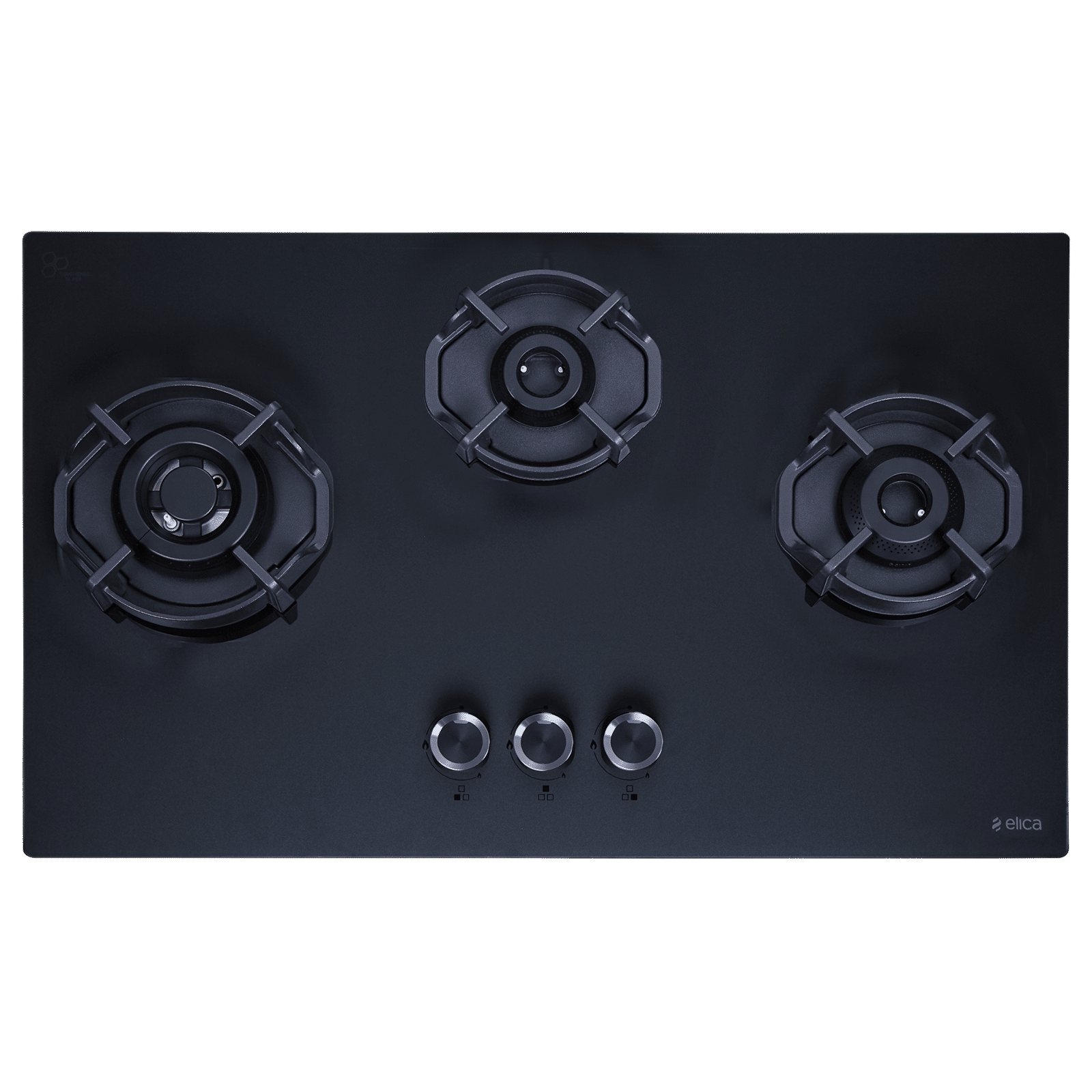 elica MATT FLEXI HEXA 370 LOTUS IND HD BRASS Glass Top 3 Burner Automatic Hob (Cast Iron Pan Support, Matt Finish Black Glass)