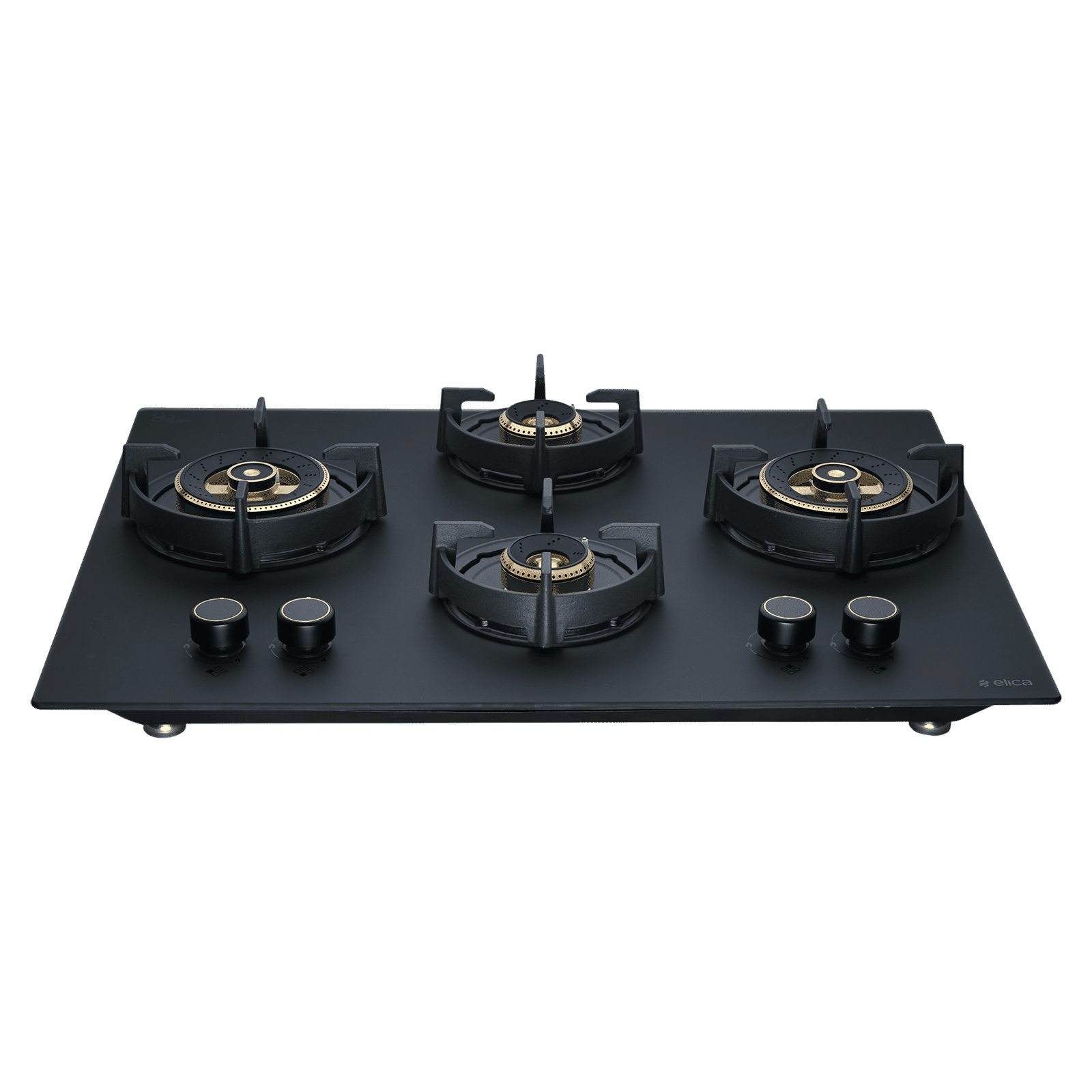 elica MATT FLEXI DFS HE FB 4B 70 DX Toughened Glass Top 4 Burner Automatic Hob (Cast Iron Pan Support with Heat Guard, Matt Finish Black Glass)