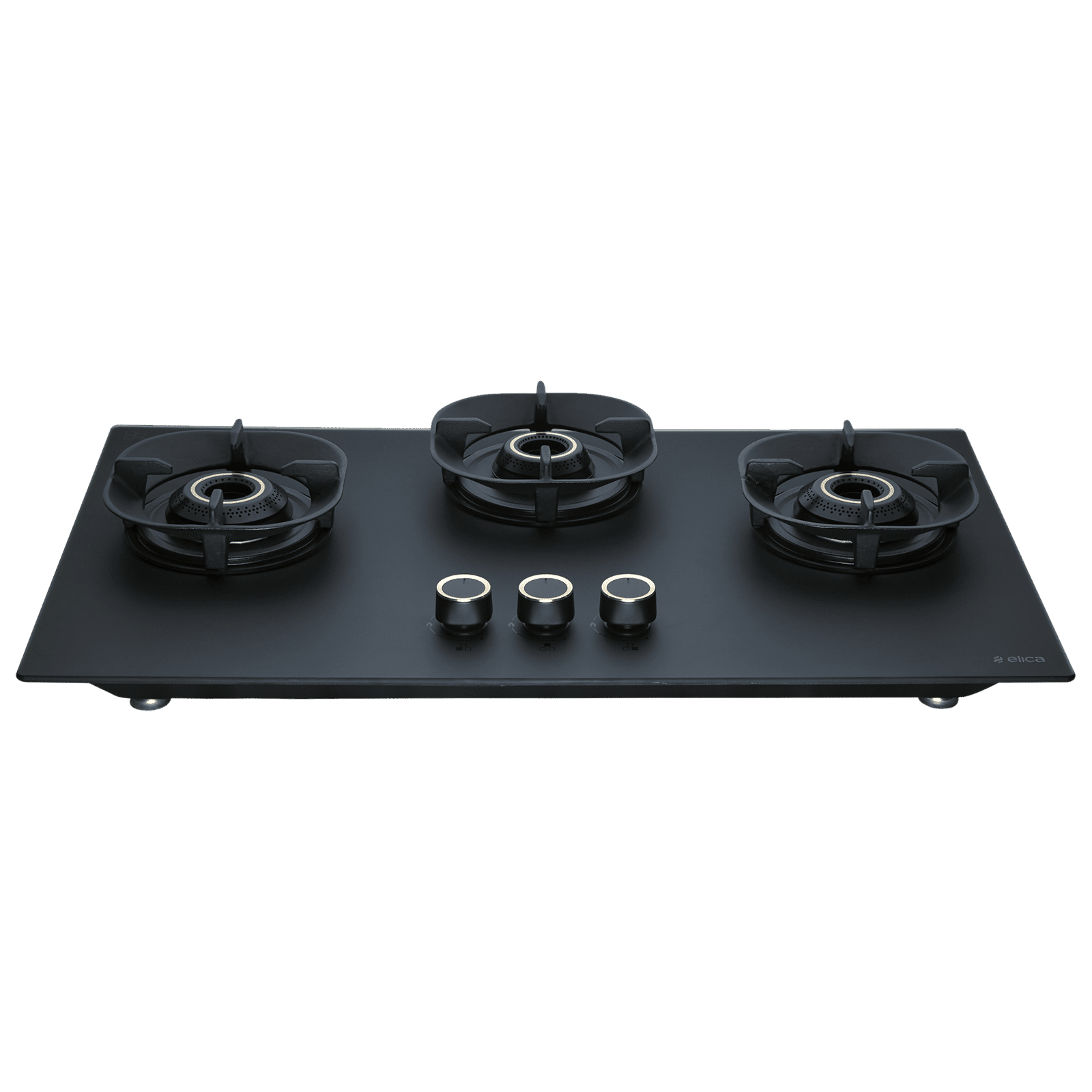 elica MATT CROWN FLEXI 375 LOTUS IND HD BRASS Toughened Glass Top 3 Burner Automatic Hob (Cast Iron Pan Support with Heat Guard, Matt Finish Black Glass)