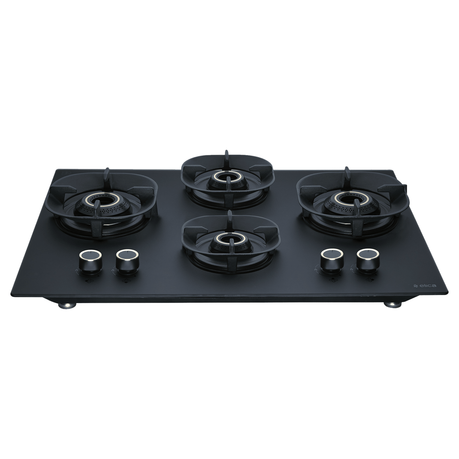 elica MATT CROWN FLEXI 470 LOTUS IND HD BRASS Glass Top 4 Burner Automatic Hob (Cast Iron Pan Support with Heat Guard, Matt Finish Black Glass)