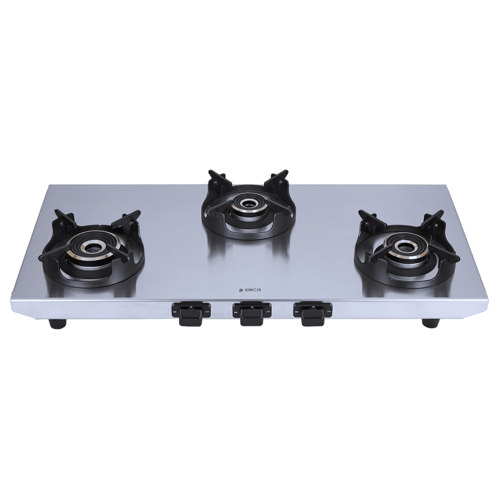 elica INOX HD 3B 77 3 Burner Manual Gas Stove (Round Euro Coated Pan Support, Stainless Steel)
