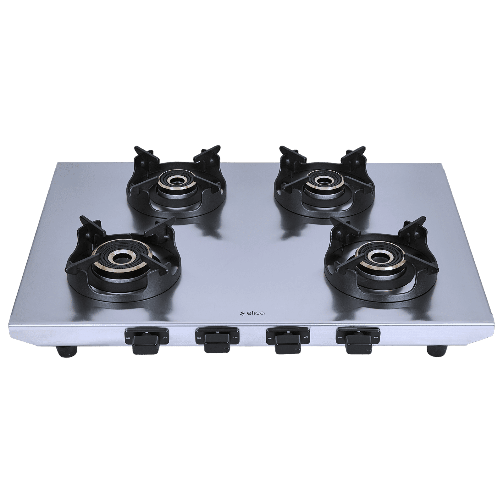 elica INOX HD 4B 69 4 Burner Manual Gas Stove (Round Euro Coated Pan Support, Stainless Steel)