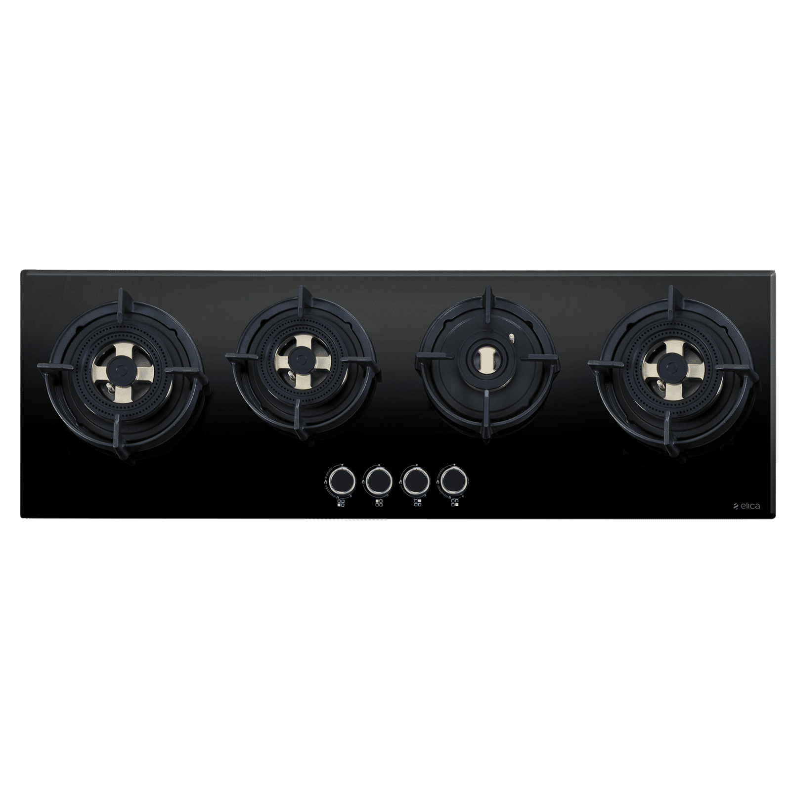 elica CT DFS FB MFC SERIES Glass Top 4 Burner Automatic Hob (Full Brass Heavy Duty Direct Multi-flame Burners, Black)