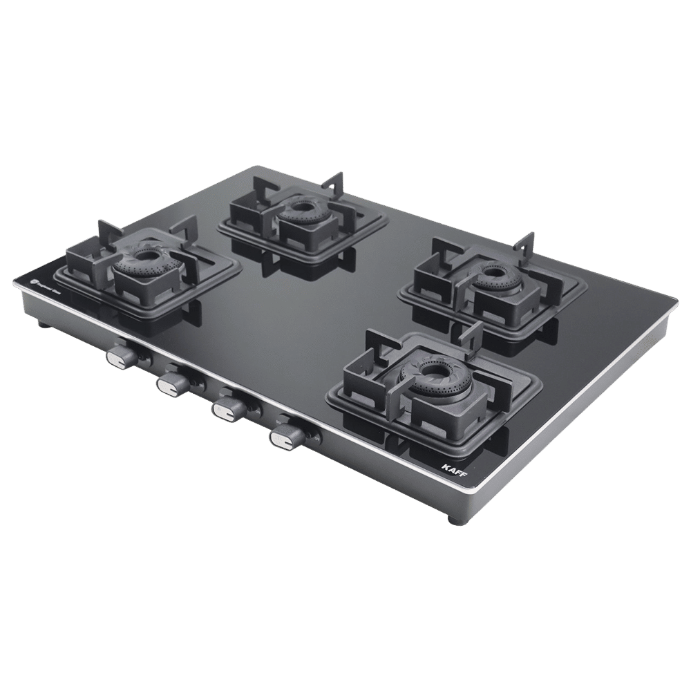 KAFF CTQ694BAI Toughened Glass Top 4 Burner Automatic Gas Stove (Edge Protection, Black)