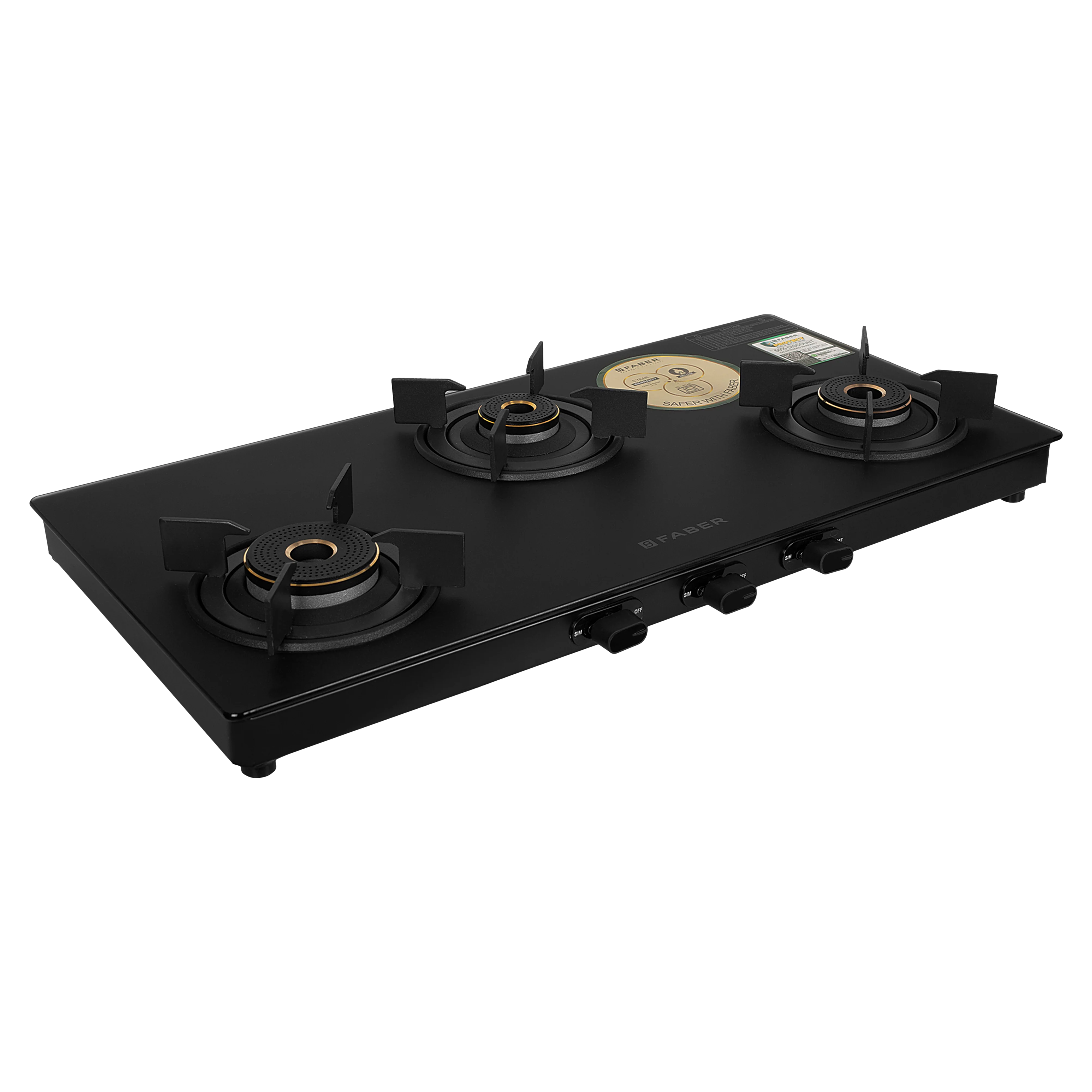 FABER NEBULA Glass Top 3 Burner Manual Gas Stove (Matt Finish, Black)