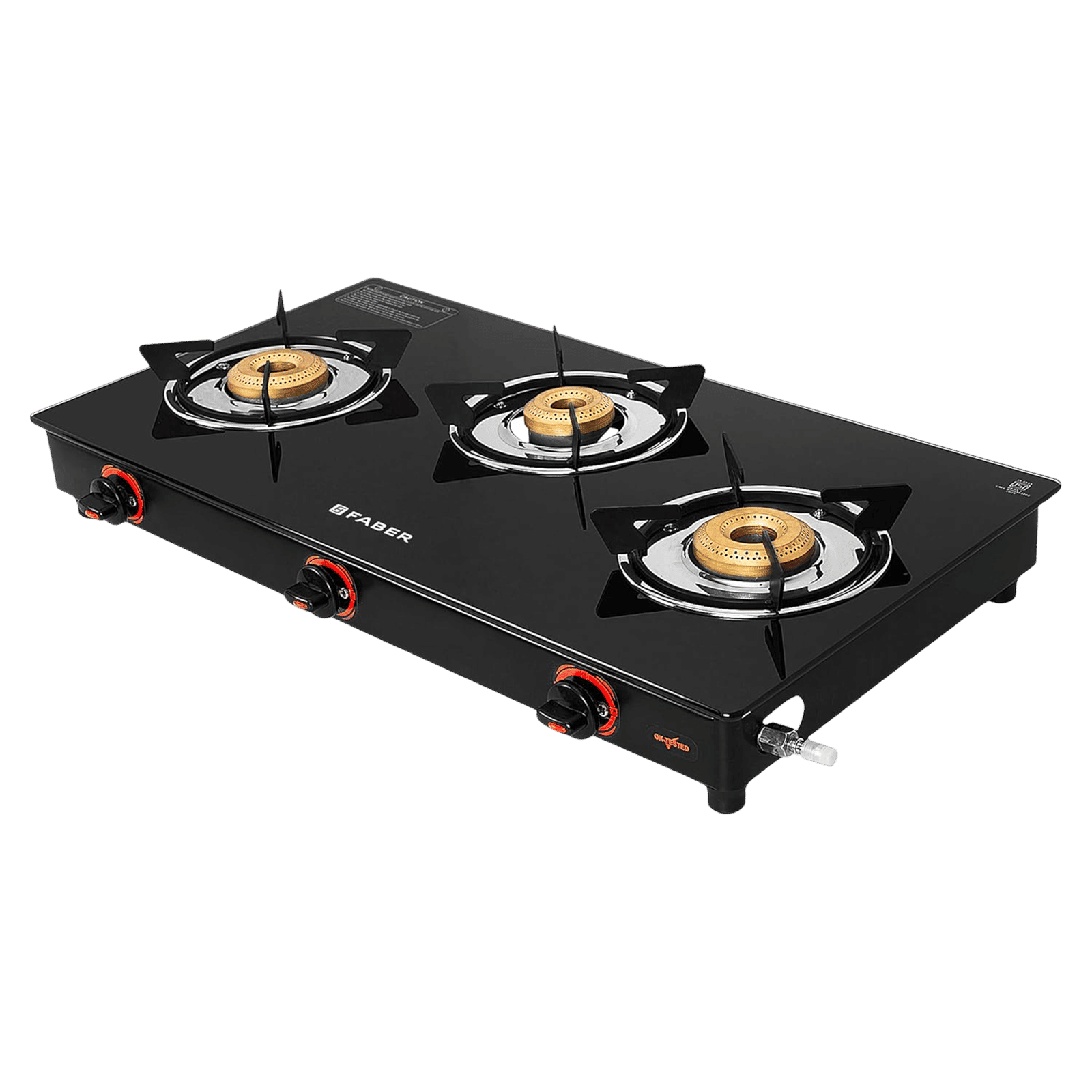 FABER JADE Toughened Glass Top 3 Burner Manual Gas Stove (Powder Coated Pan Support, Black)
