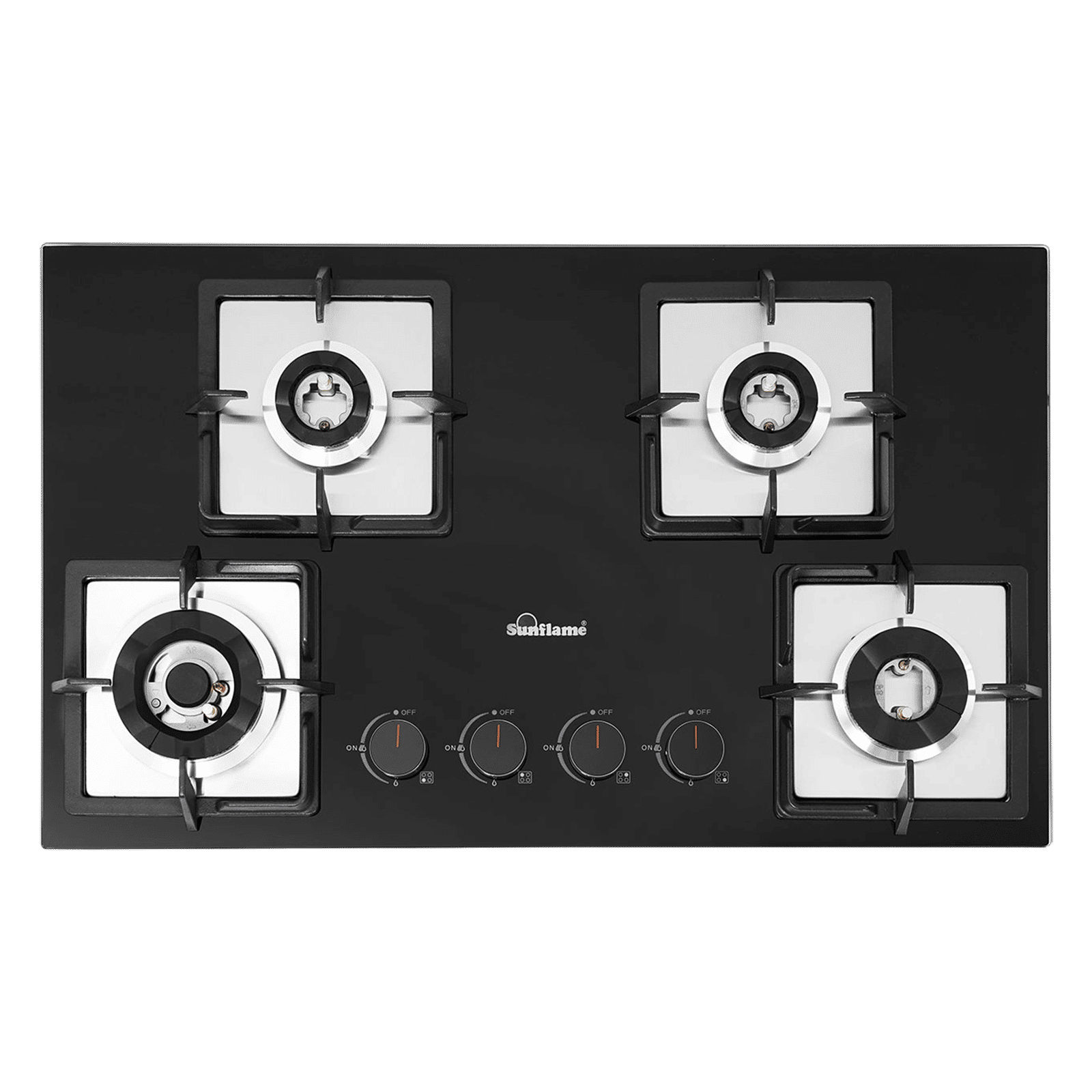 Sunflame SHA 476 PHS Tempered Glass Top 4 Burner Automatic Hob (Flame Failure Device, Black)