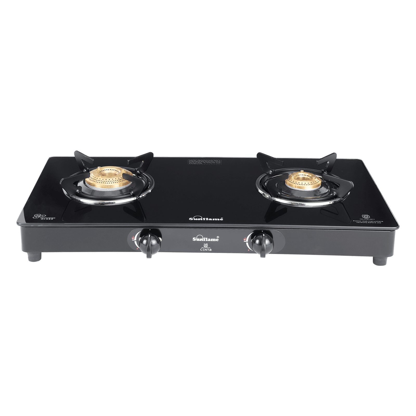 Sunflame Centa Toughened Glass Top 2 Burner Manual Gas Stove (Black)