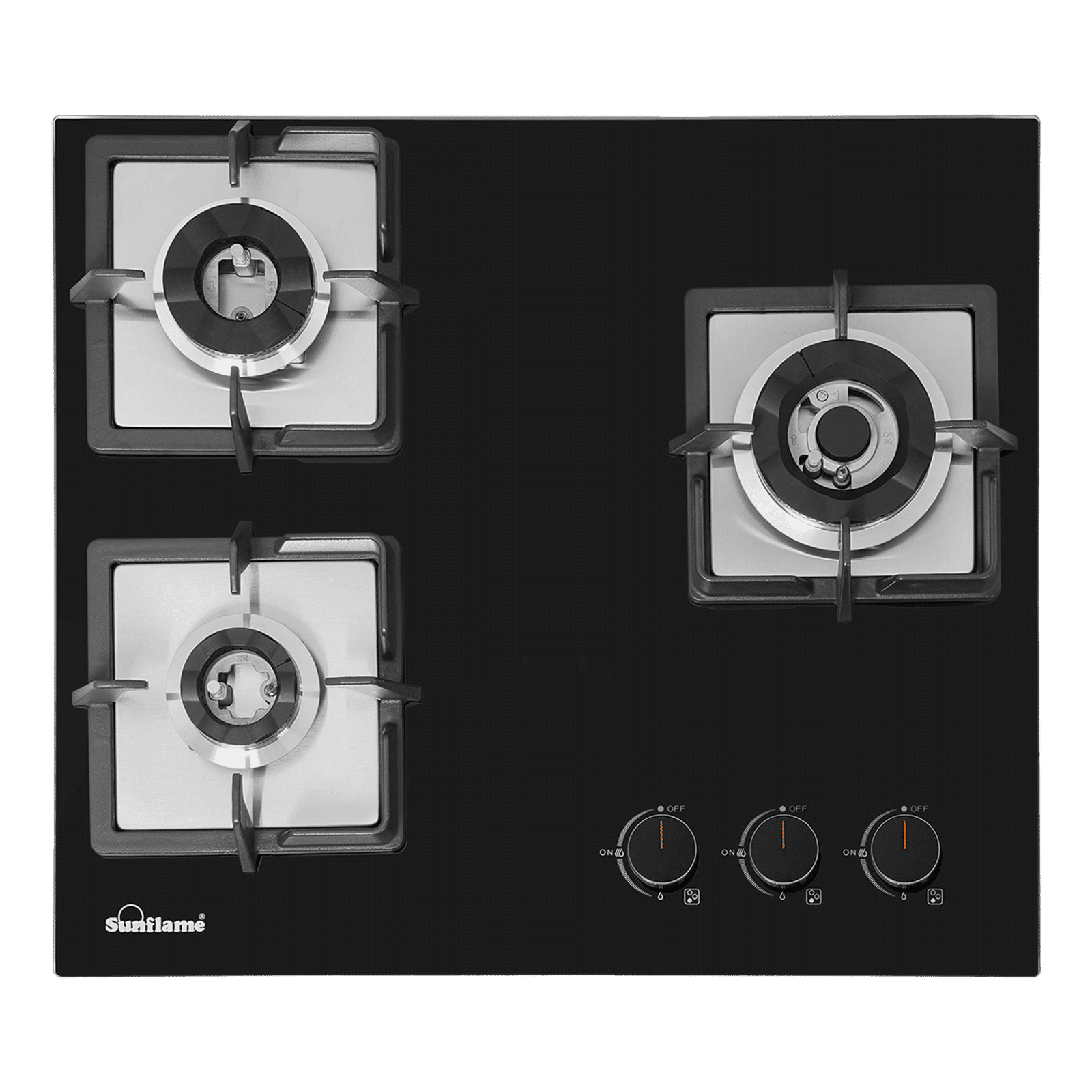 Sunflame SHA 360 PHS Tempered Glass Top 3 Burner Automatic Hob (Flame Failure Device, Black)