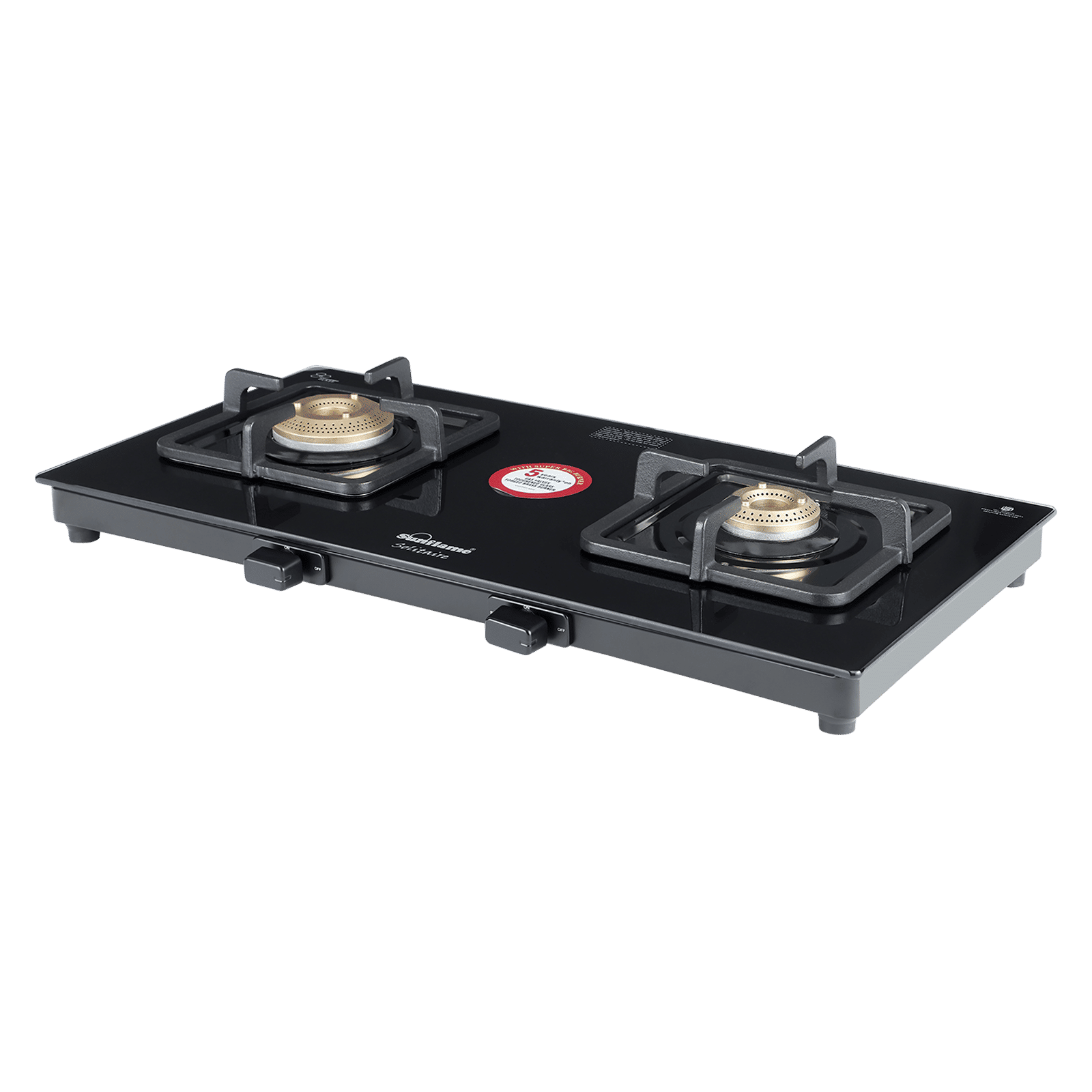 Sunflame SOLITAIRE Toughened Glass Top 2 Burner Manual Gas Stove (ISI Certified, Black)