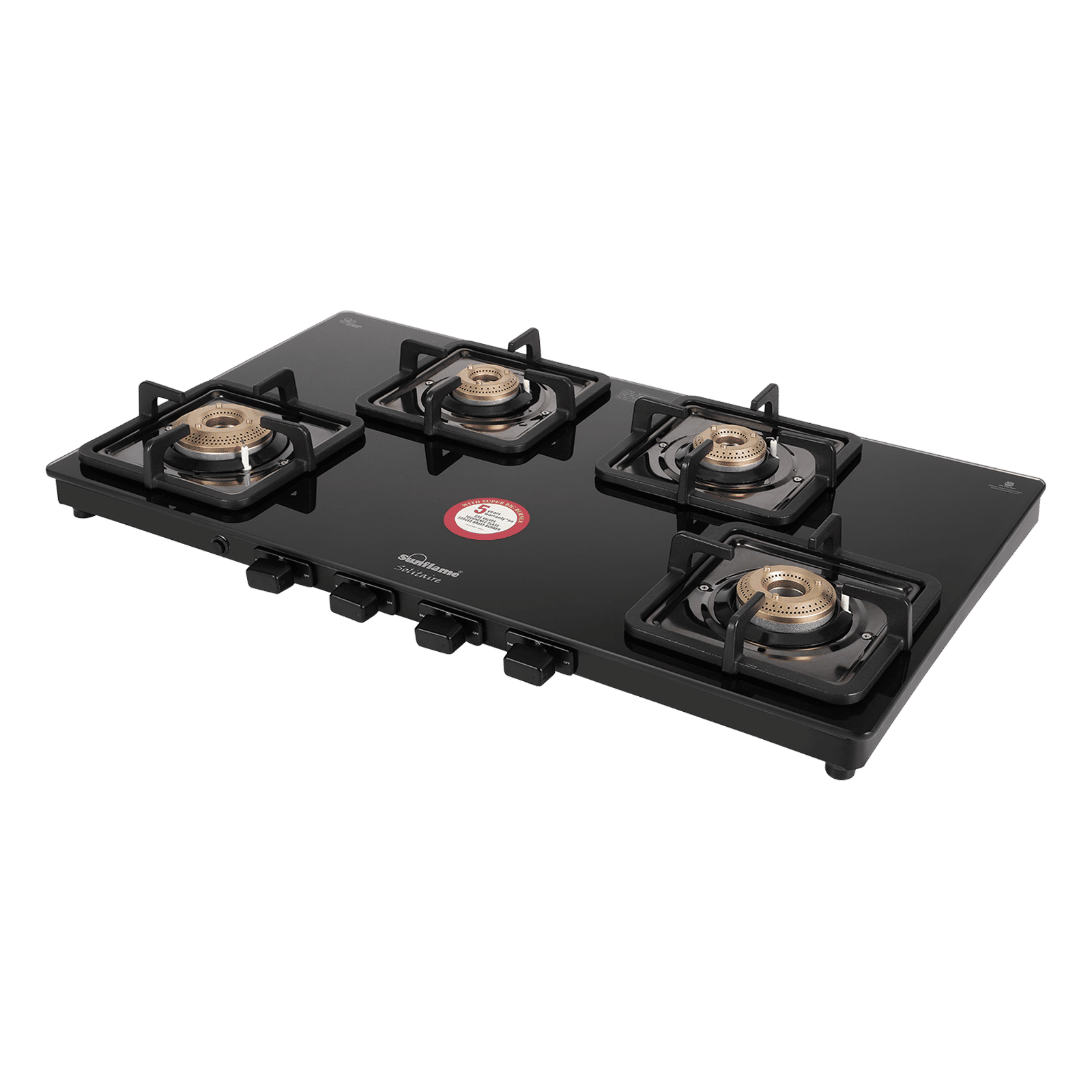 Sunflame SOLITAIRE Toughened Glass Top 4 Burner Automatic Gas Stove (ISI Certified, Black)