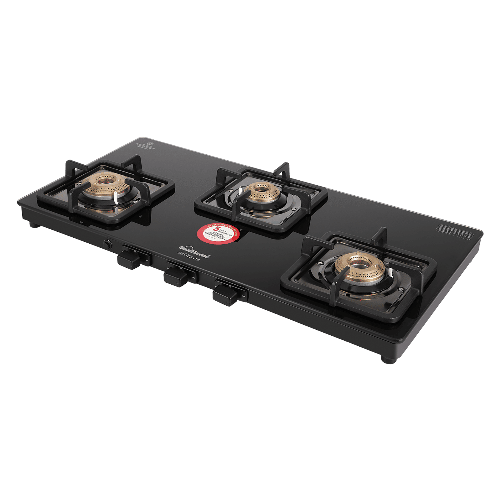 Sunflame SOLITAIRE Toughened Glass Top 3 Burner Automatic Gas Stove (ISI Certified, Black)