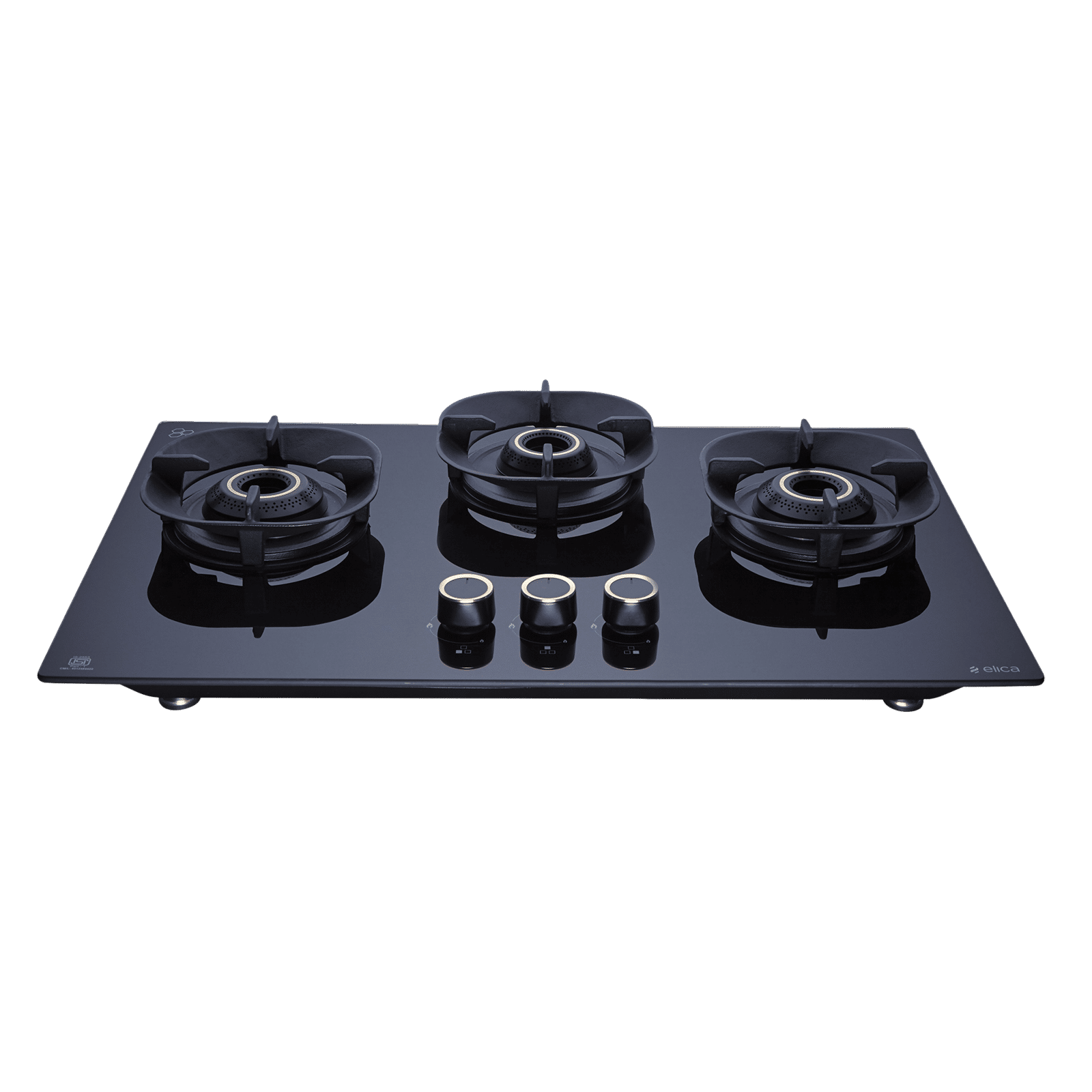 elica CROWN FLEXI 360 LOTUS IND HD BRASS Toughened Glass Top 3 Burner Automatic Hob (Multi Flame Burners, Black Glass)