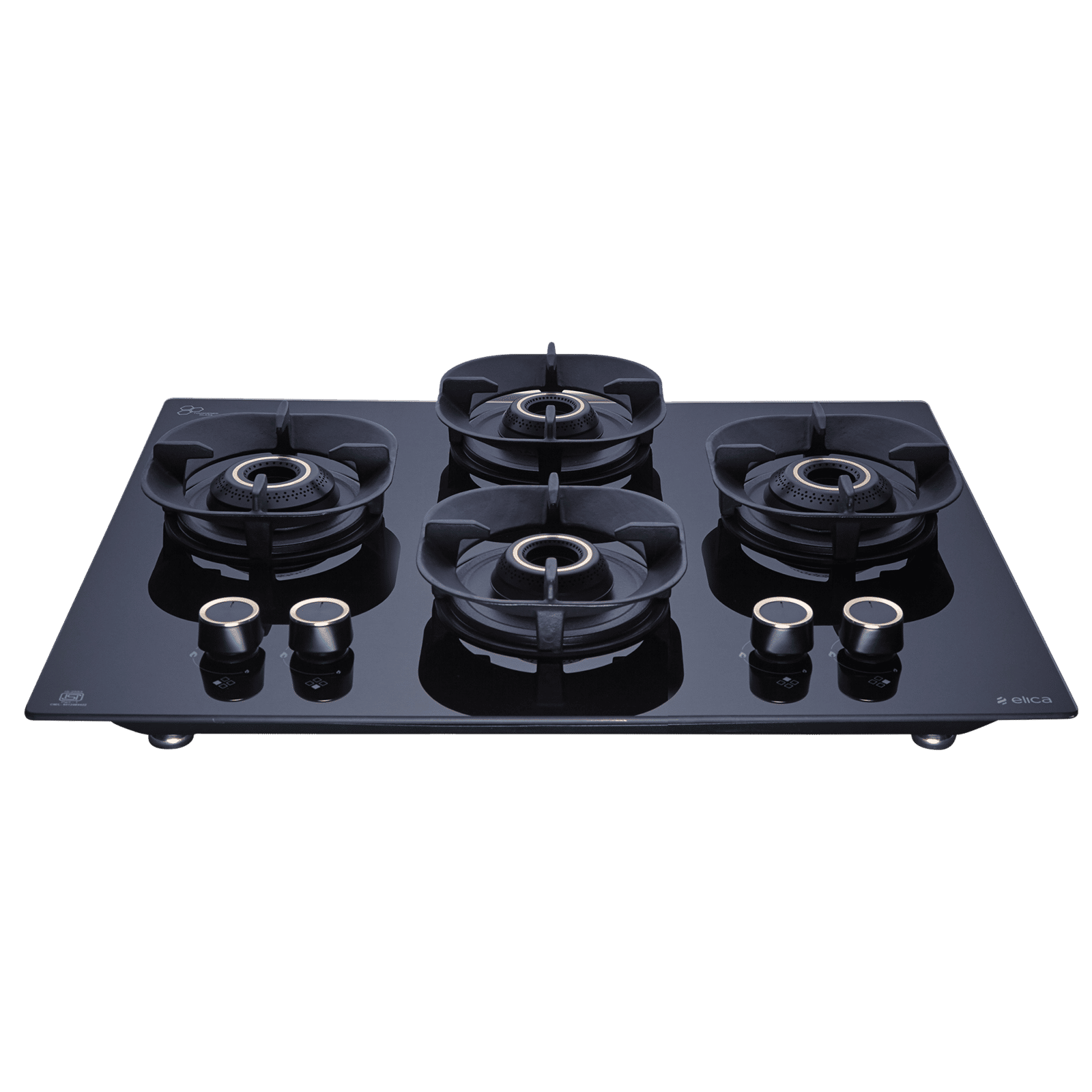 elica CROWN FLEXI 460 LOTUS IND HD BRASS Toughened Glass Top 4 Burner Automatic Hob (Multi Flame Burners, Black Glass)