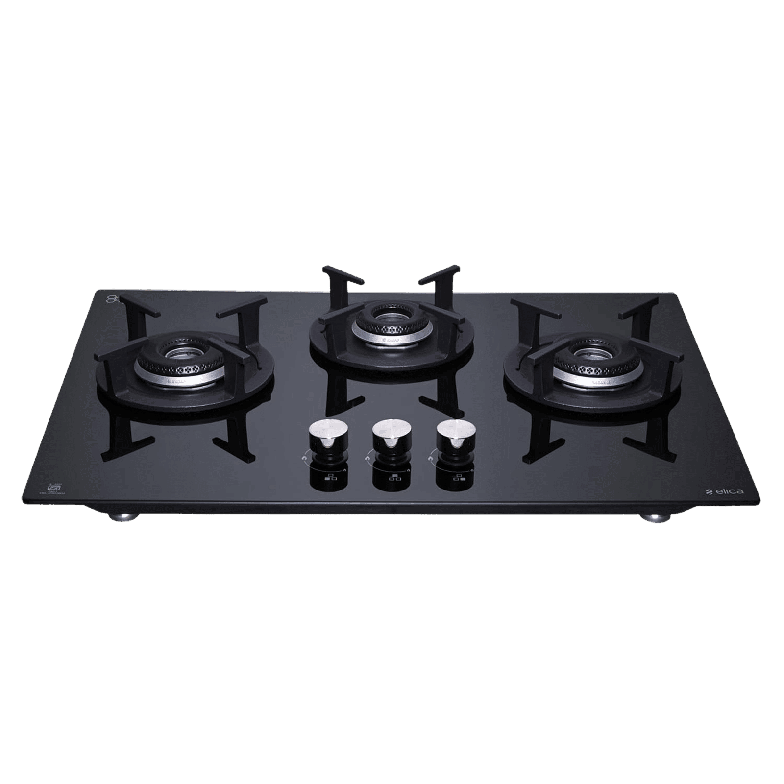 elica ‎FLEXI HCT 360 DX LOTUS BK 3 Burner Automatic Hob (Round Cast Iron Pan Support, Black)