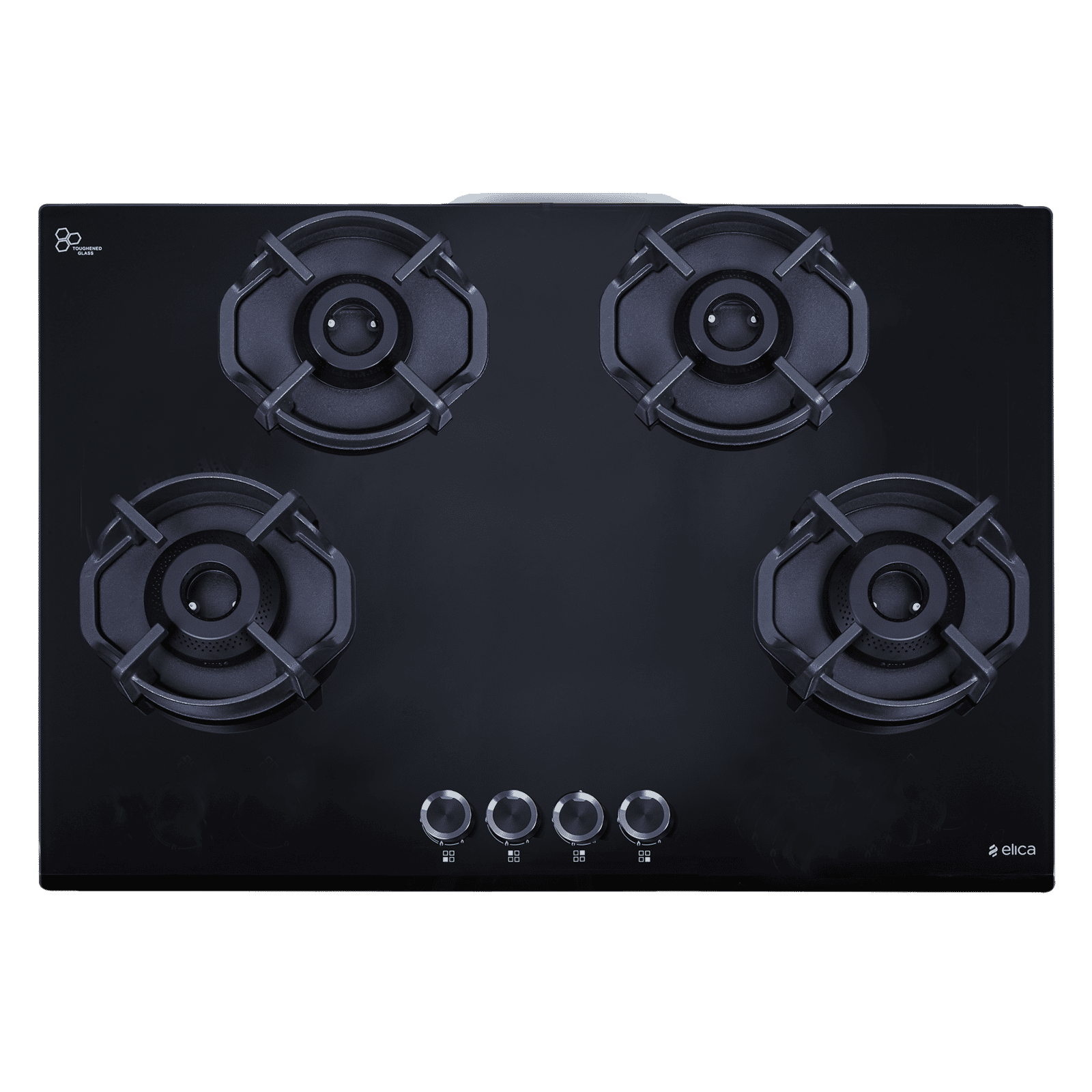 elica FLEXI HEXA 475 RS LOTUS IND HD BRASS Toughened Glass Top 4 Burner Automatic Hob (Multi Flame Burners, Black Glass)