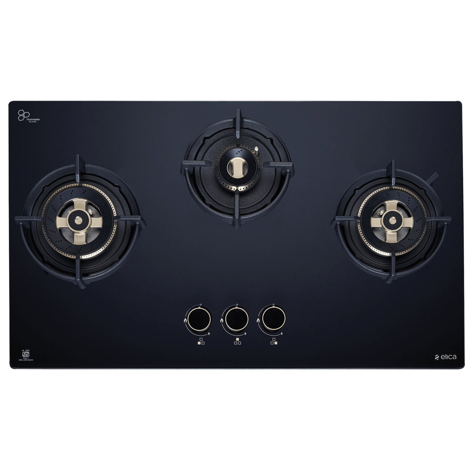 elica FLEXI DFS HE FB 3B 75 DX Toughened Glass Top 3 Burner Automatic Hob (Multi Flame Burners, Black Glass)