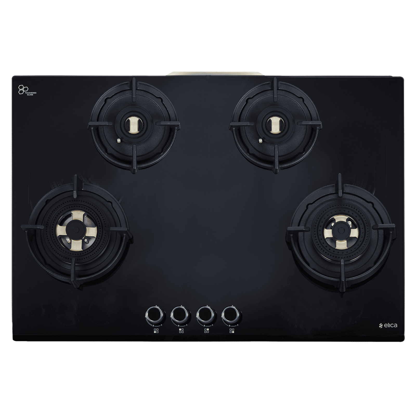 elica FLEXI DFS FB MFC 4B 75 Glass Top 4 Burners Automatic Hob (Flame Failure Device, Black Glass)