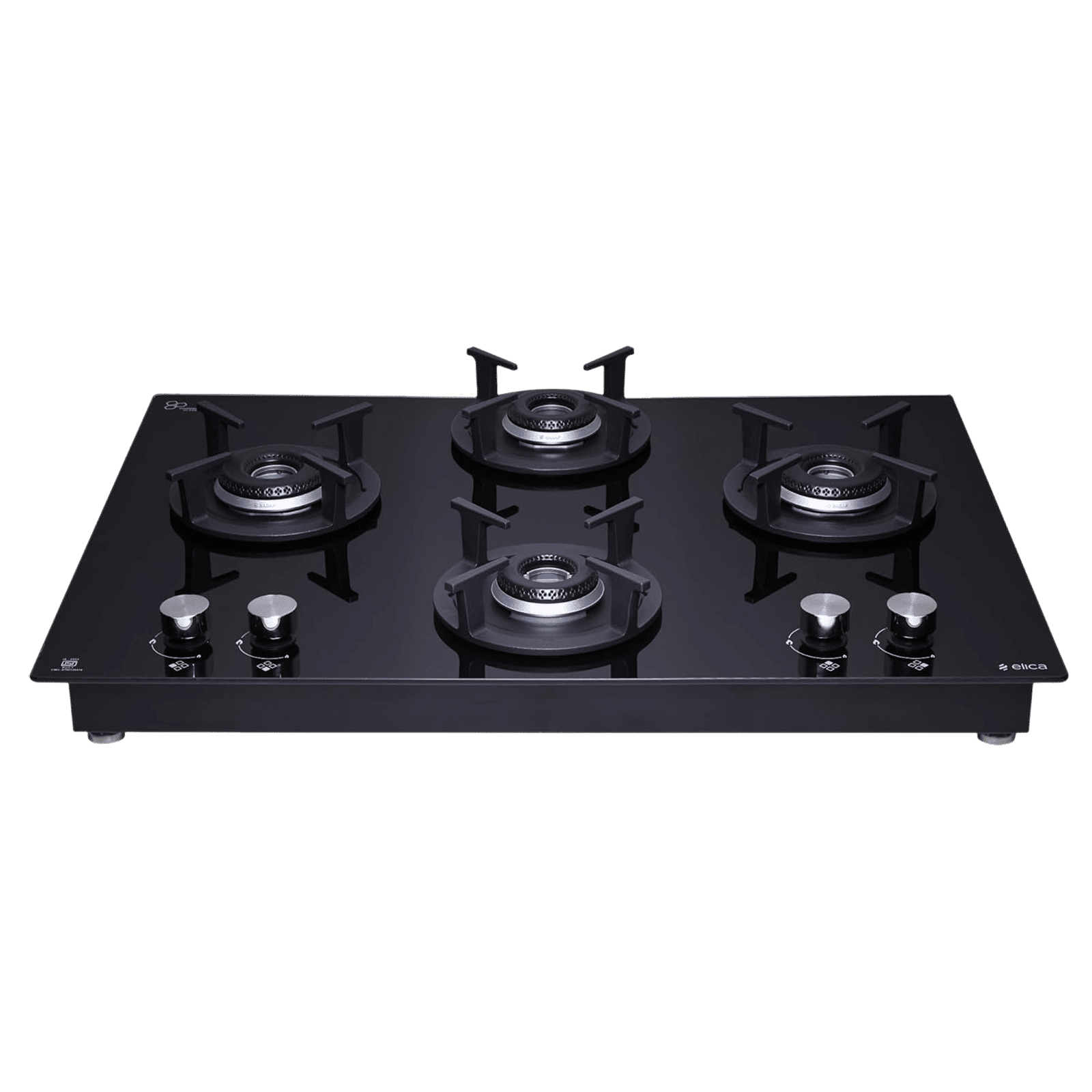 elica FLEXI HCT 460 DX LOTUS BK 4 Burner Automatic Hob (Round Cast Iron Pan Support, Black)