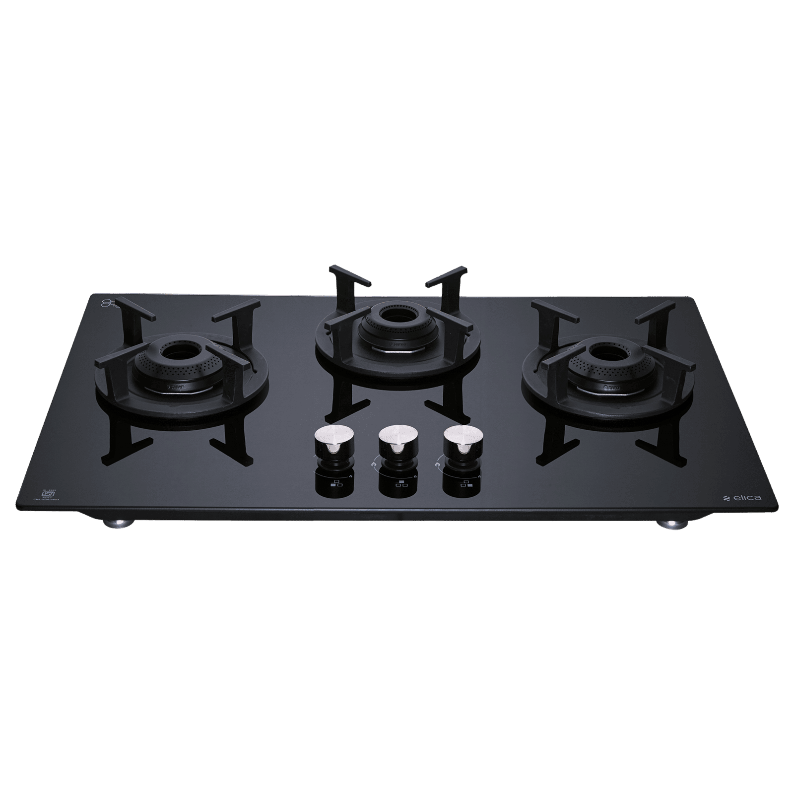 elica RG FLEXI 360 LOTUS IND HD BRASS Toughened Glass Top 3 Burner Automatic Hob (Multi Flame Burners, Black Glass)