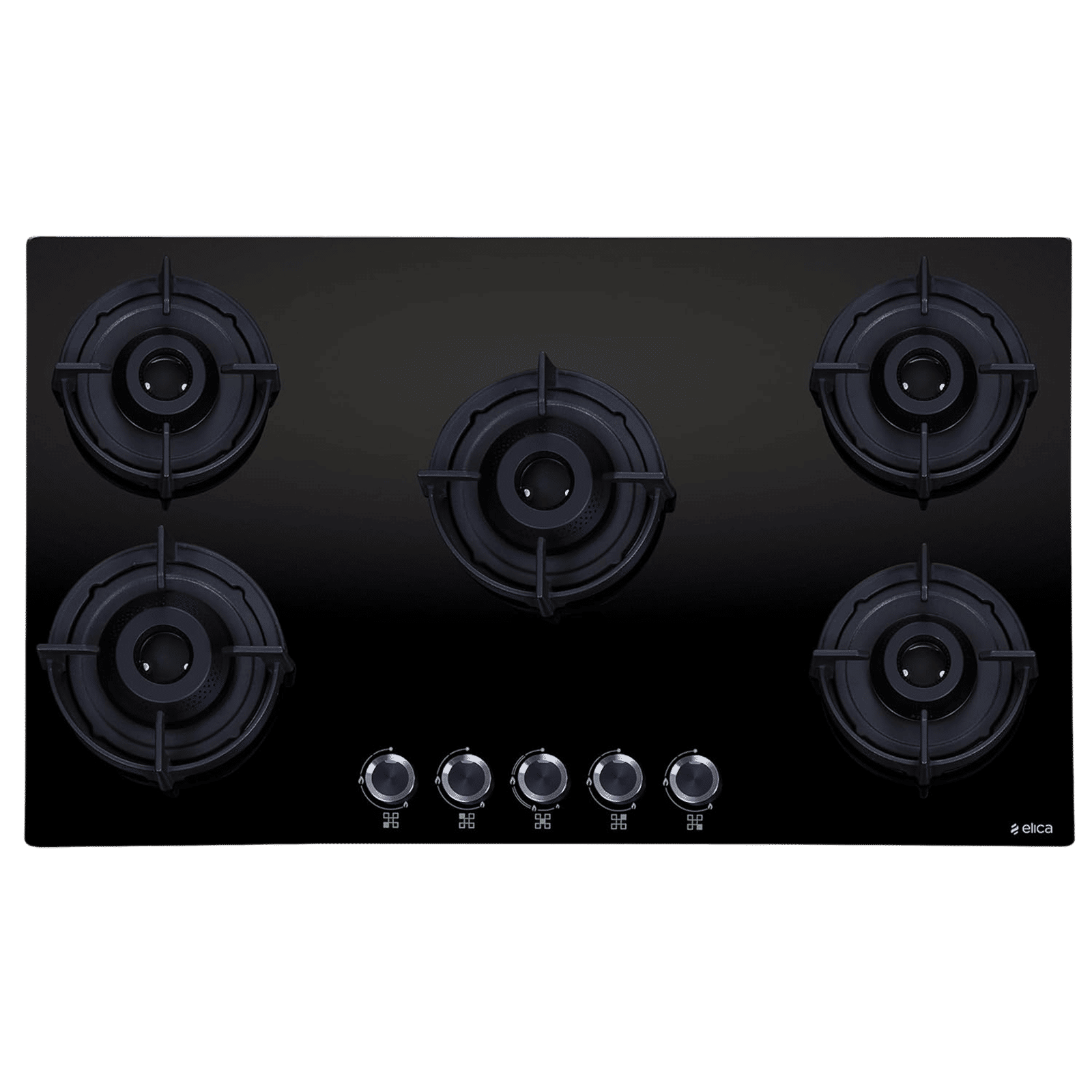elica FLEXI 590 LOTUS IND HD BRASS Toughened Glass Top 5 Burner Automatic Hob (Cast Iron Pan Support with Heat Guard, Black)